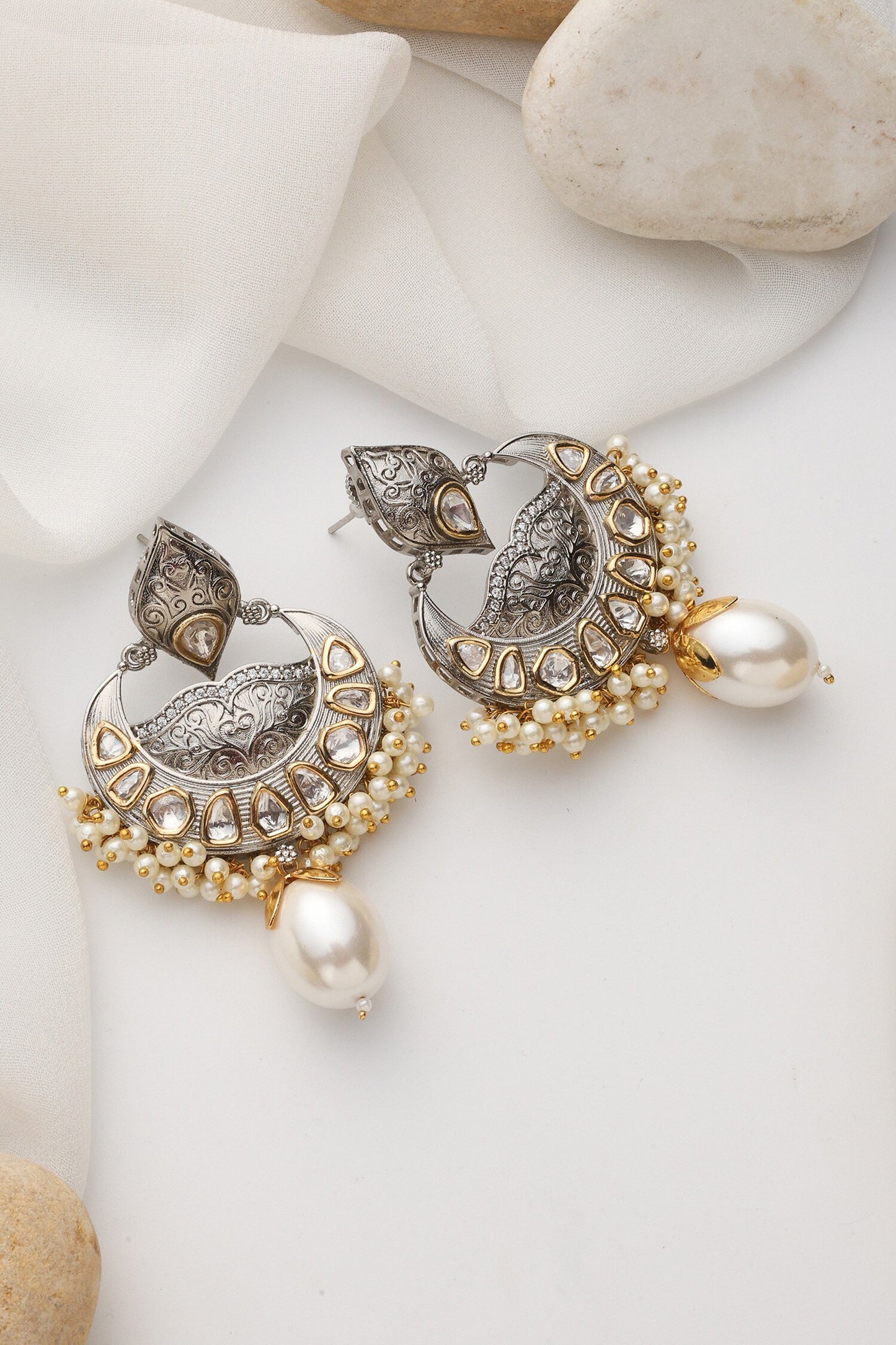 Silver Polki Chandbali Earrings