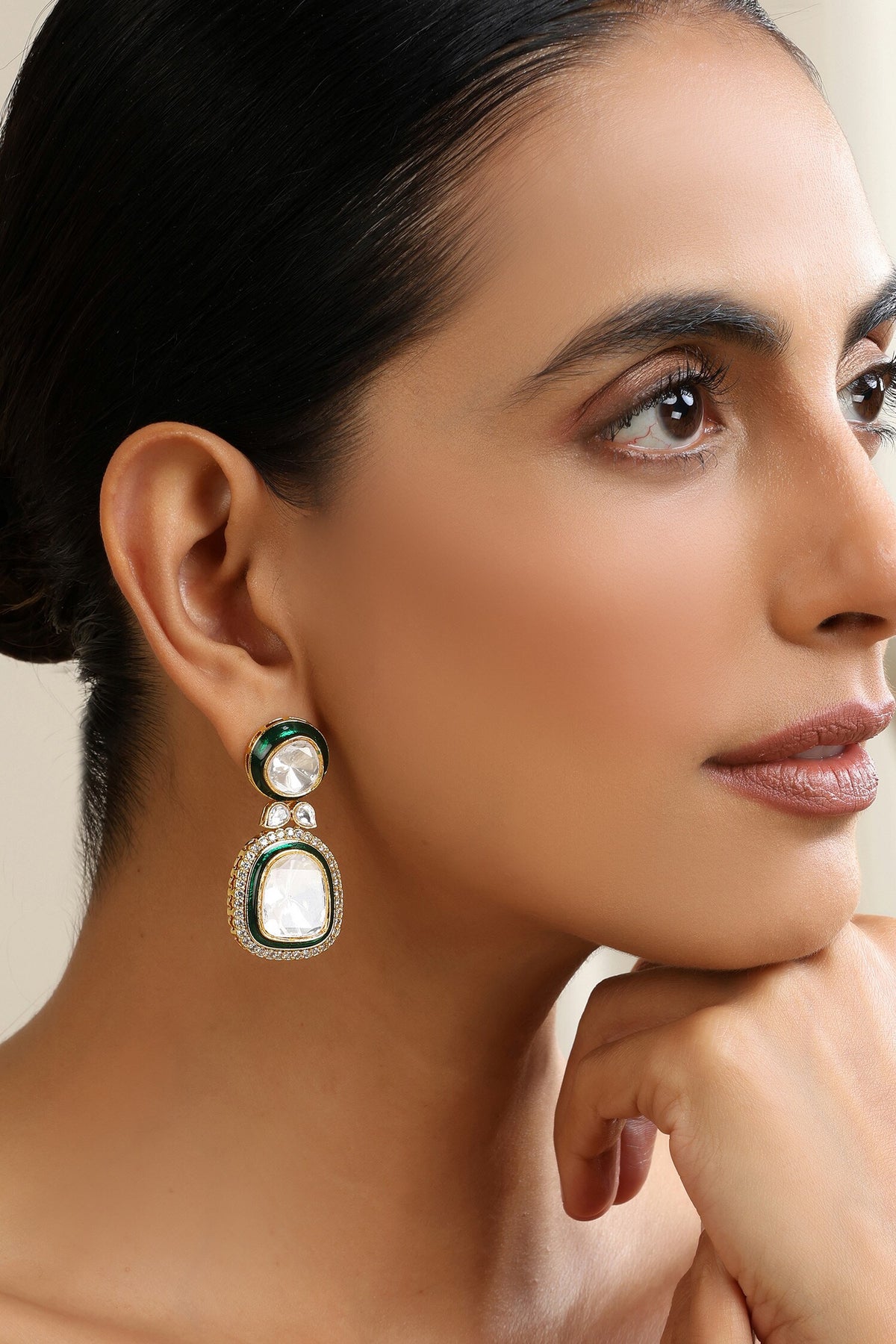 Green Polki Dangler Earrings