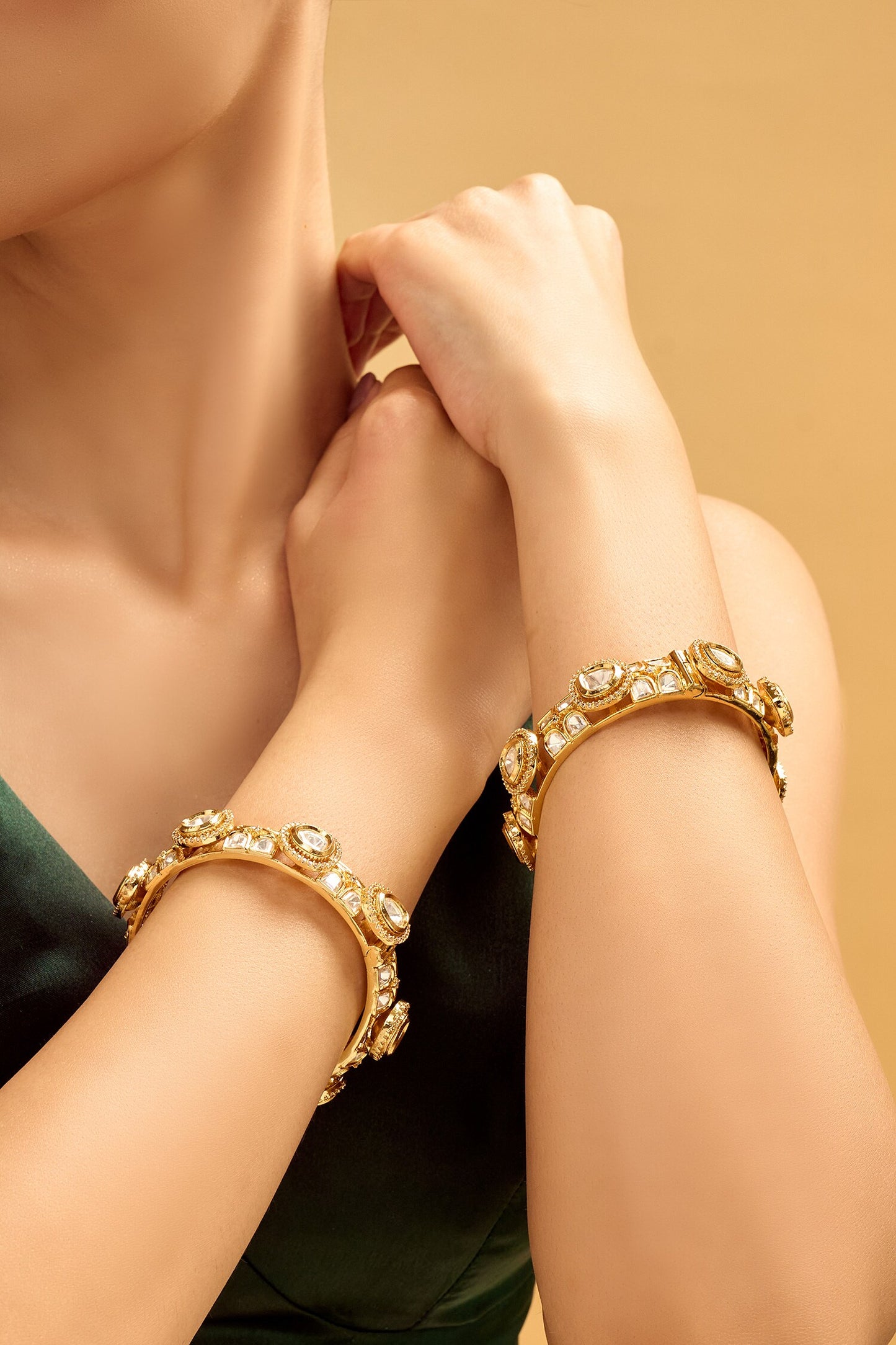 Gold Plated Stone Embellished Bangles Set