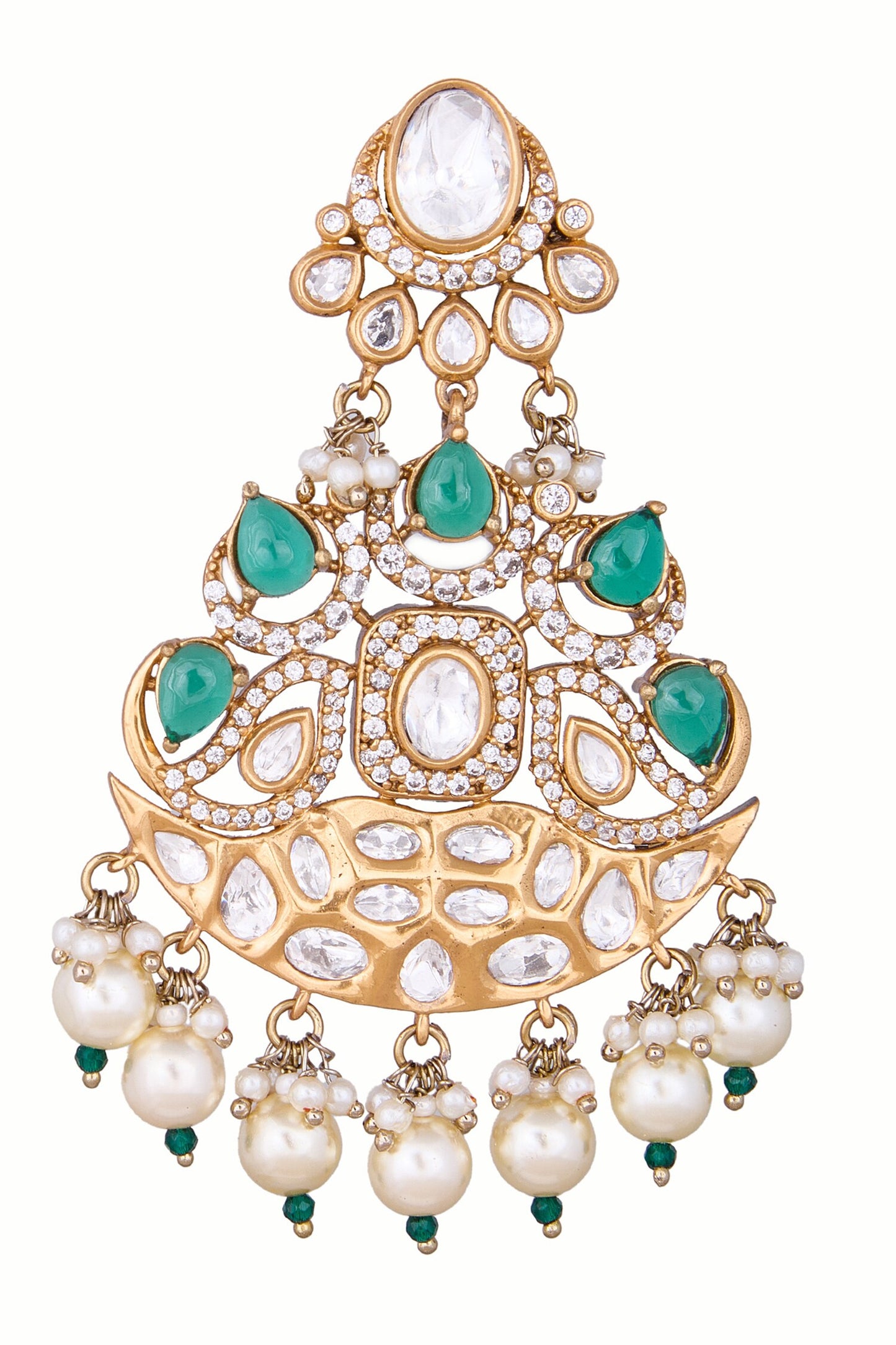Green Pearl Embellished Dangler Earrings