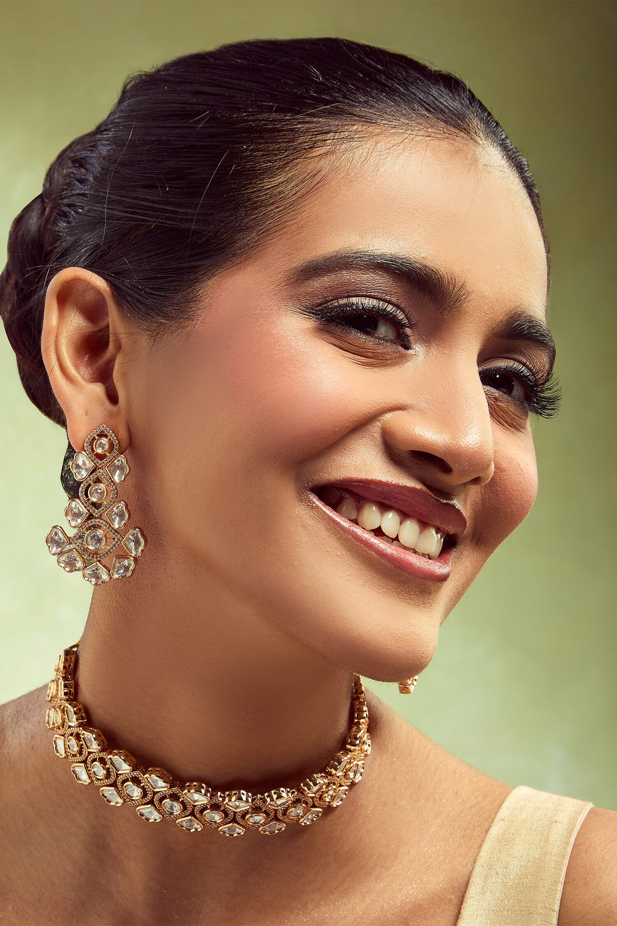 Gold & White Embellished Jewellery Set