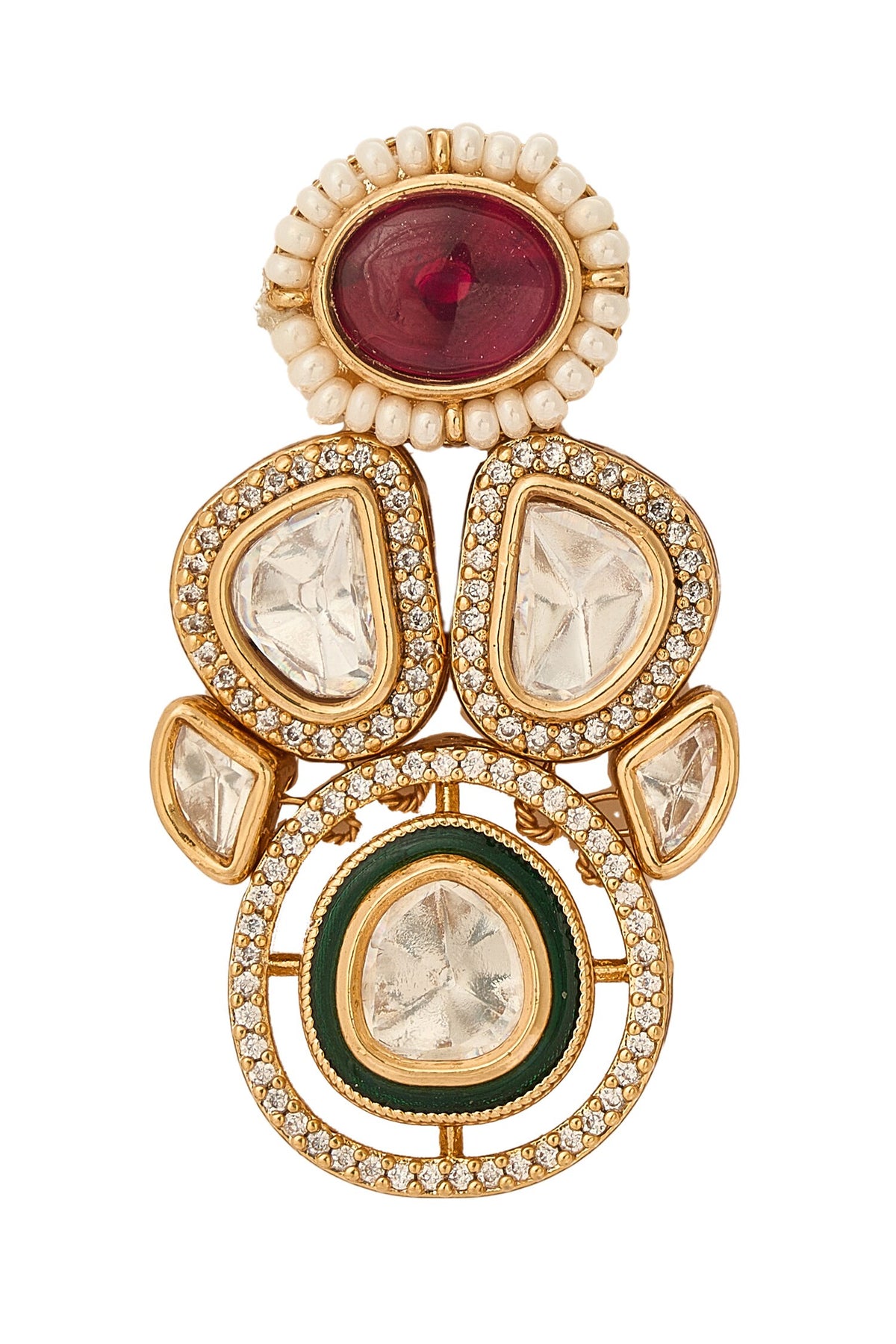 Brass Red & Green Stone Embellished Jewellery Set