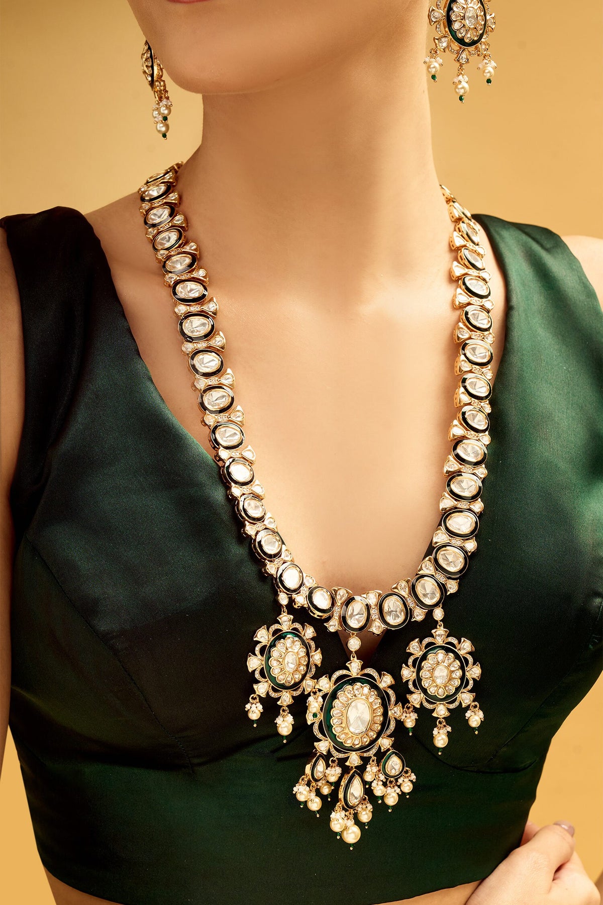Green & Gold Stone Embellished Jewellery Set