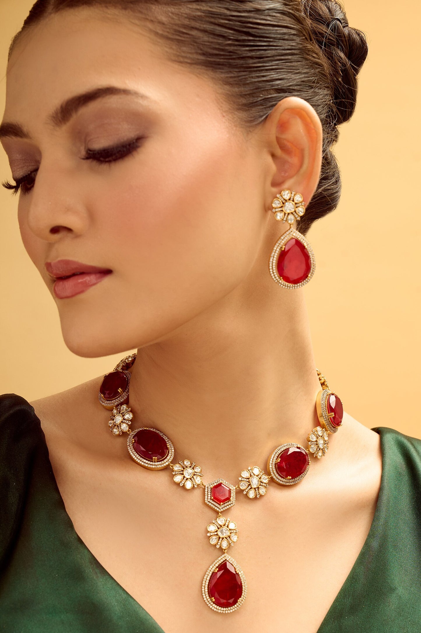 Red Brass Necklace & Earring Set