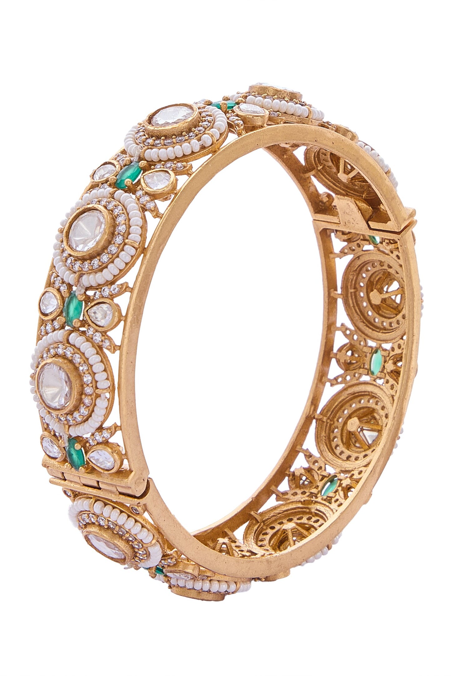 Gold Embellished Green Bangle Set