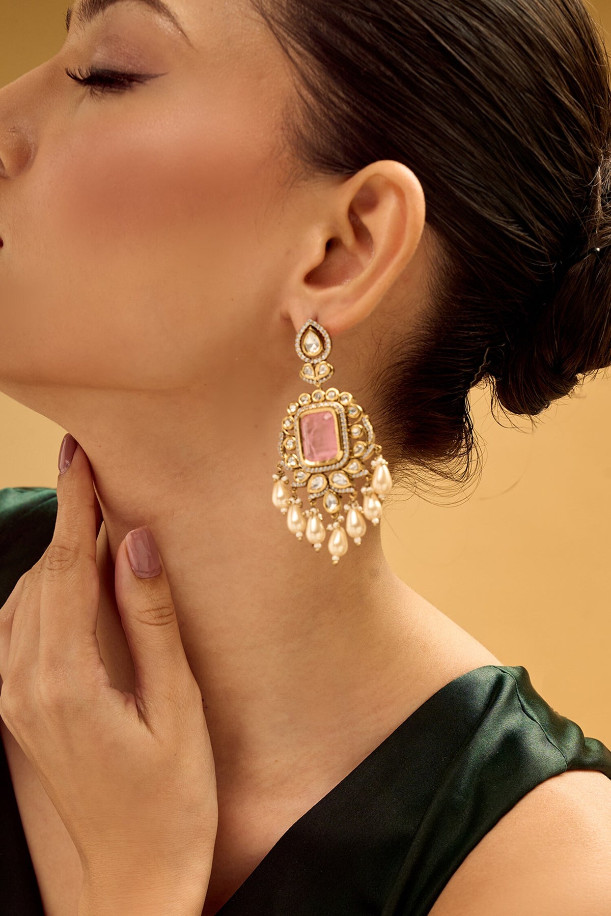 Pink & Gold Dangler Earrings