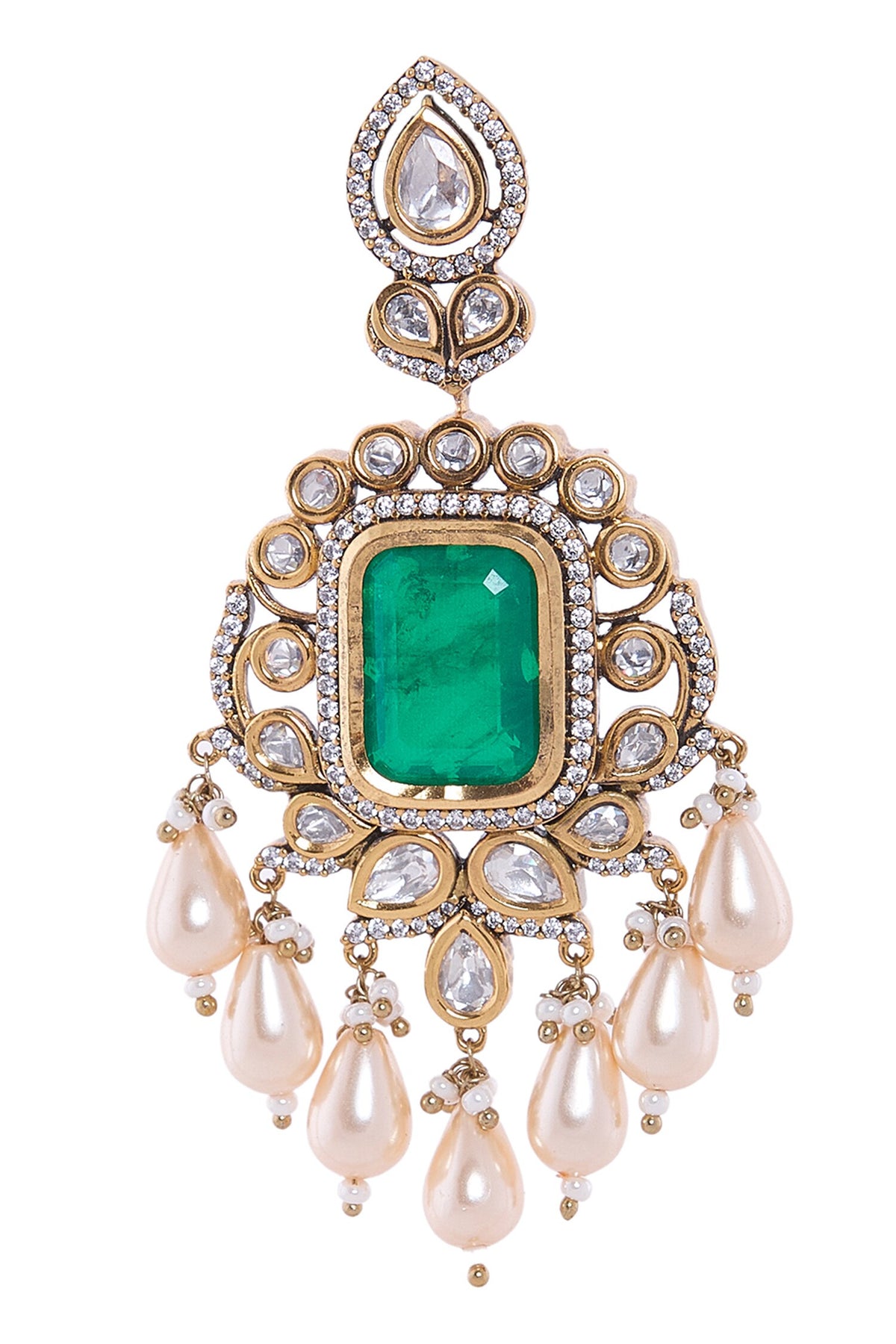 Emerald Green & Gold Dangler Earrings