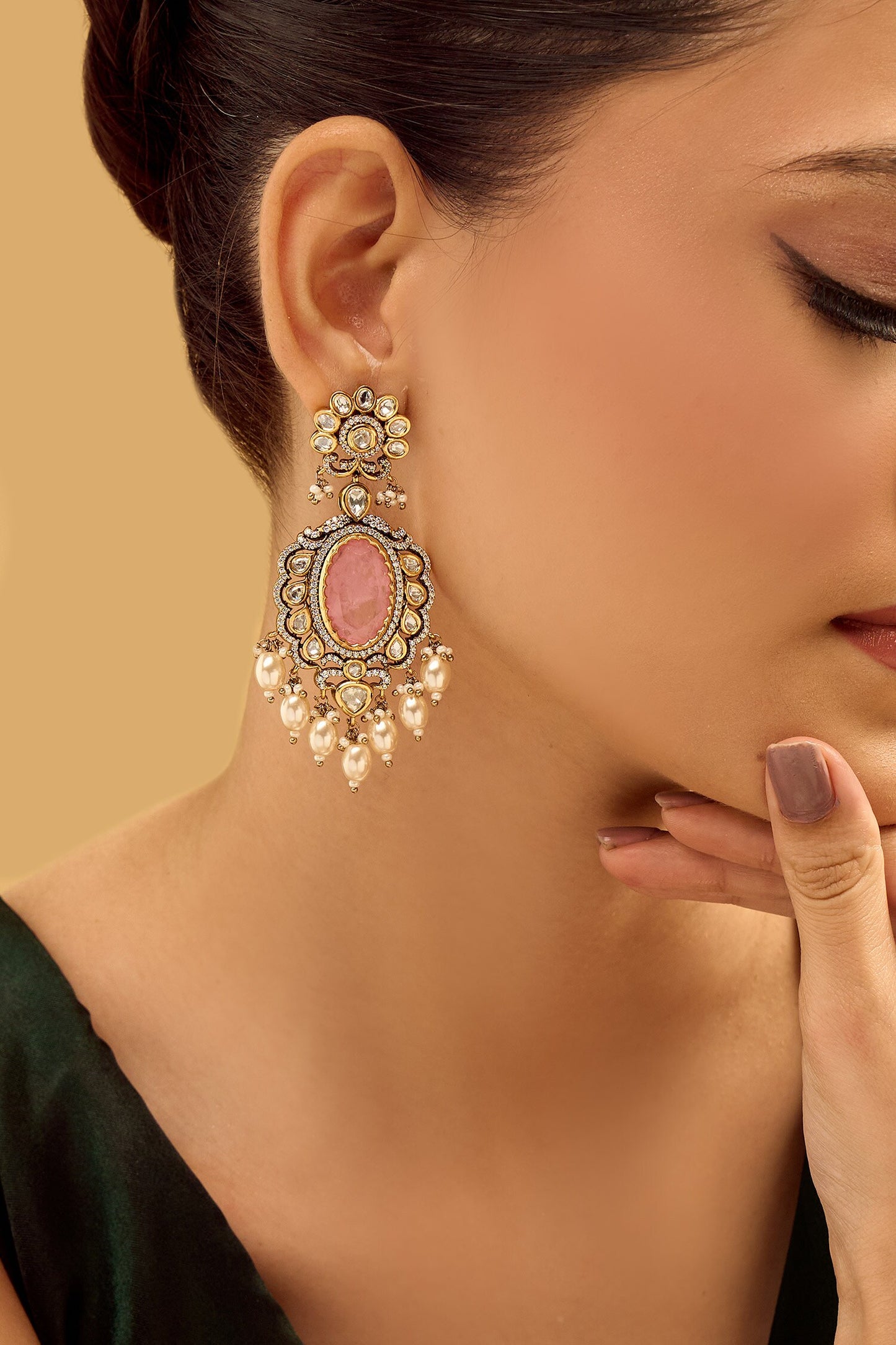 Pink & Gold Dangler Earrings