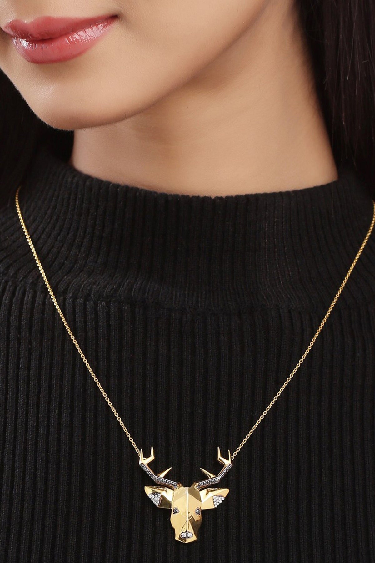 Moissanite Deer Head Pendant Necklace