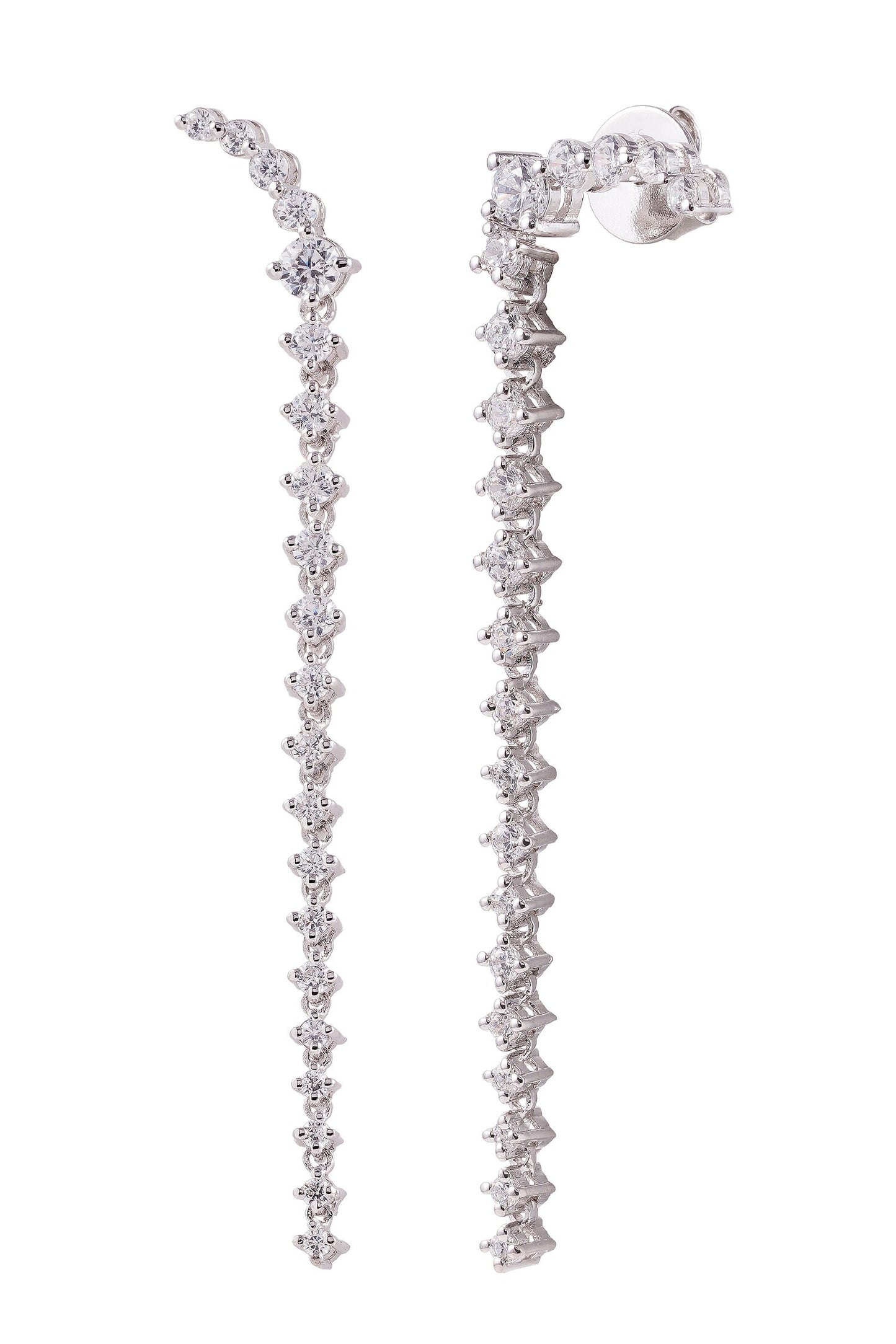 White Rhodium Plated Linea Drop Earrings