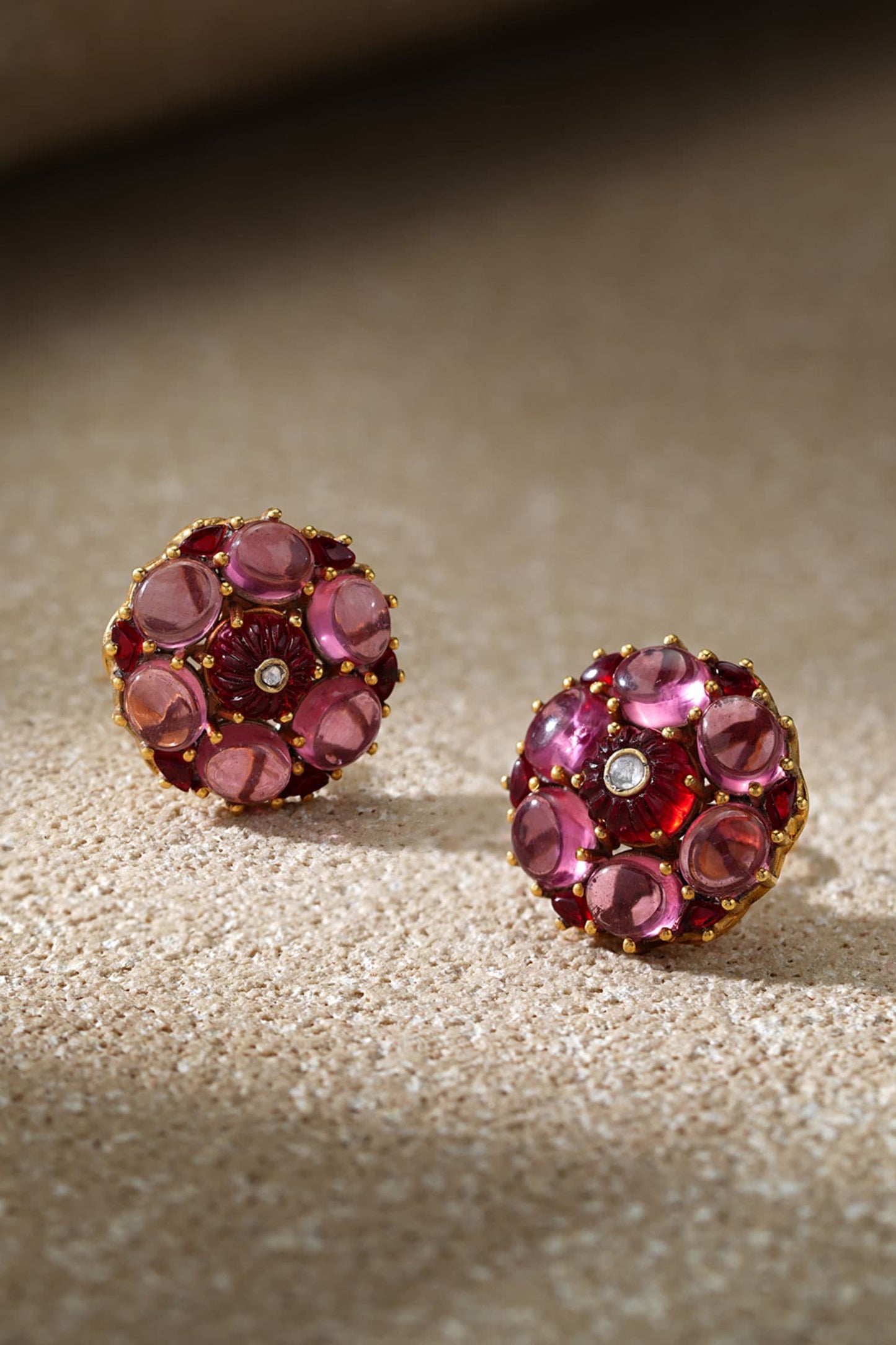 Cabochon Ruby Pink Stud Earrings