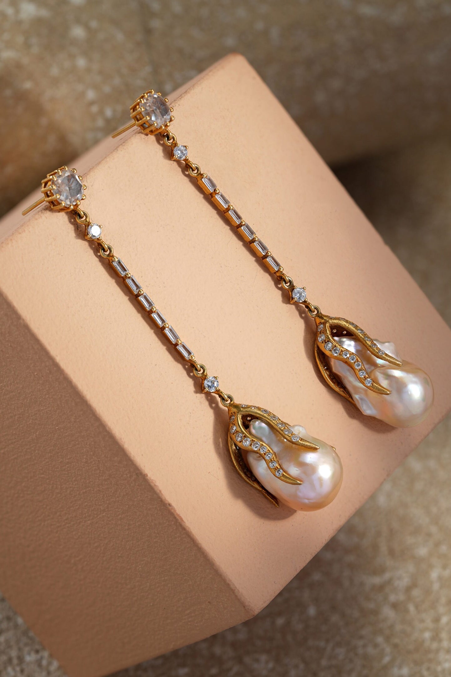 Baroque Long Silver Earrings