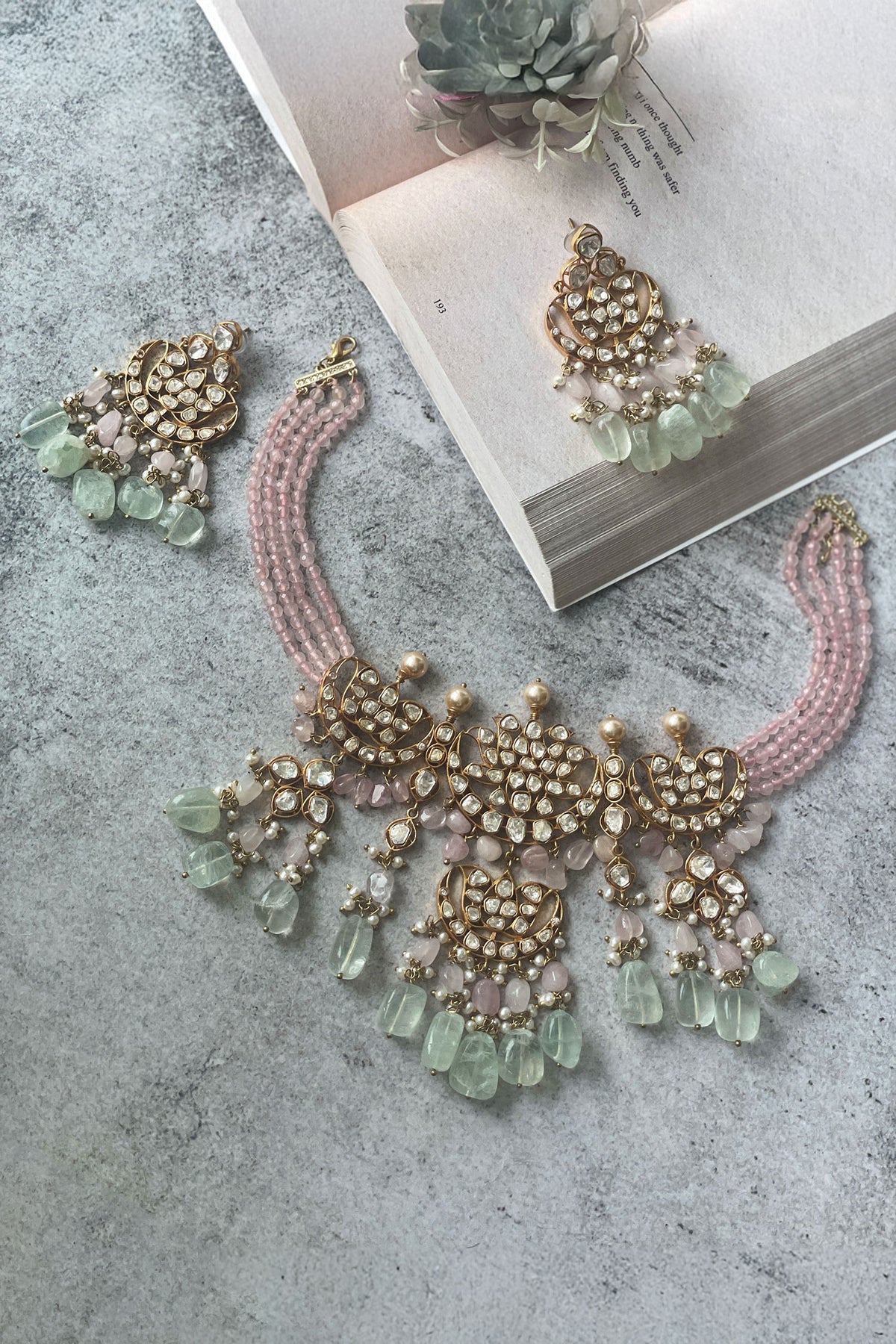 Pastel Kundan Necklace & Earrings Set