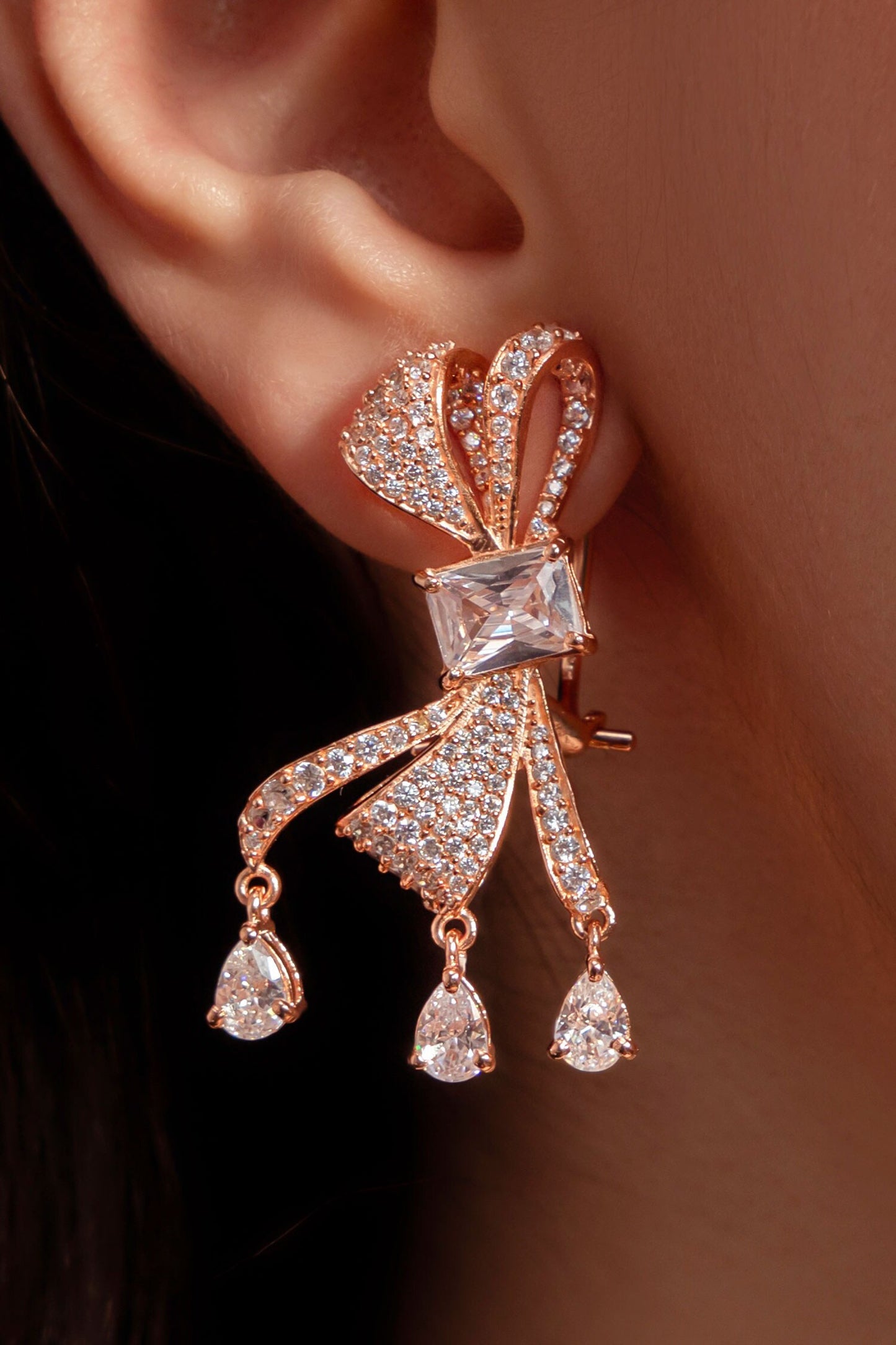 Diamond Rose Bow Earrings
