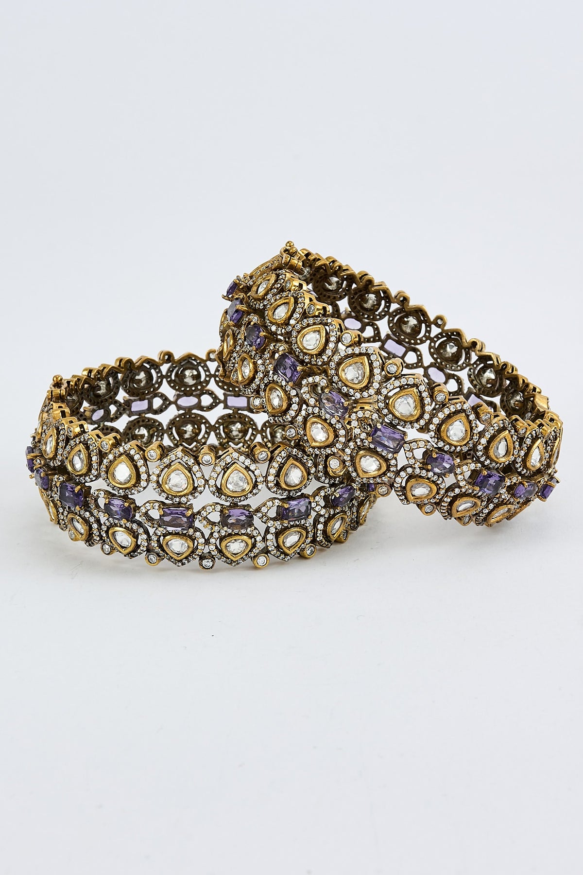 Gold & Purple Kundan Polki Bangles