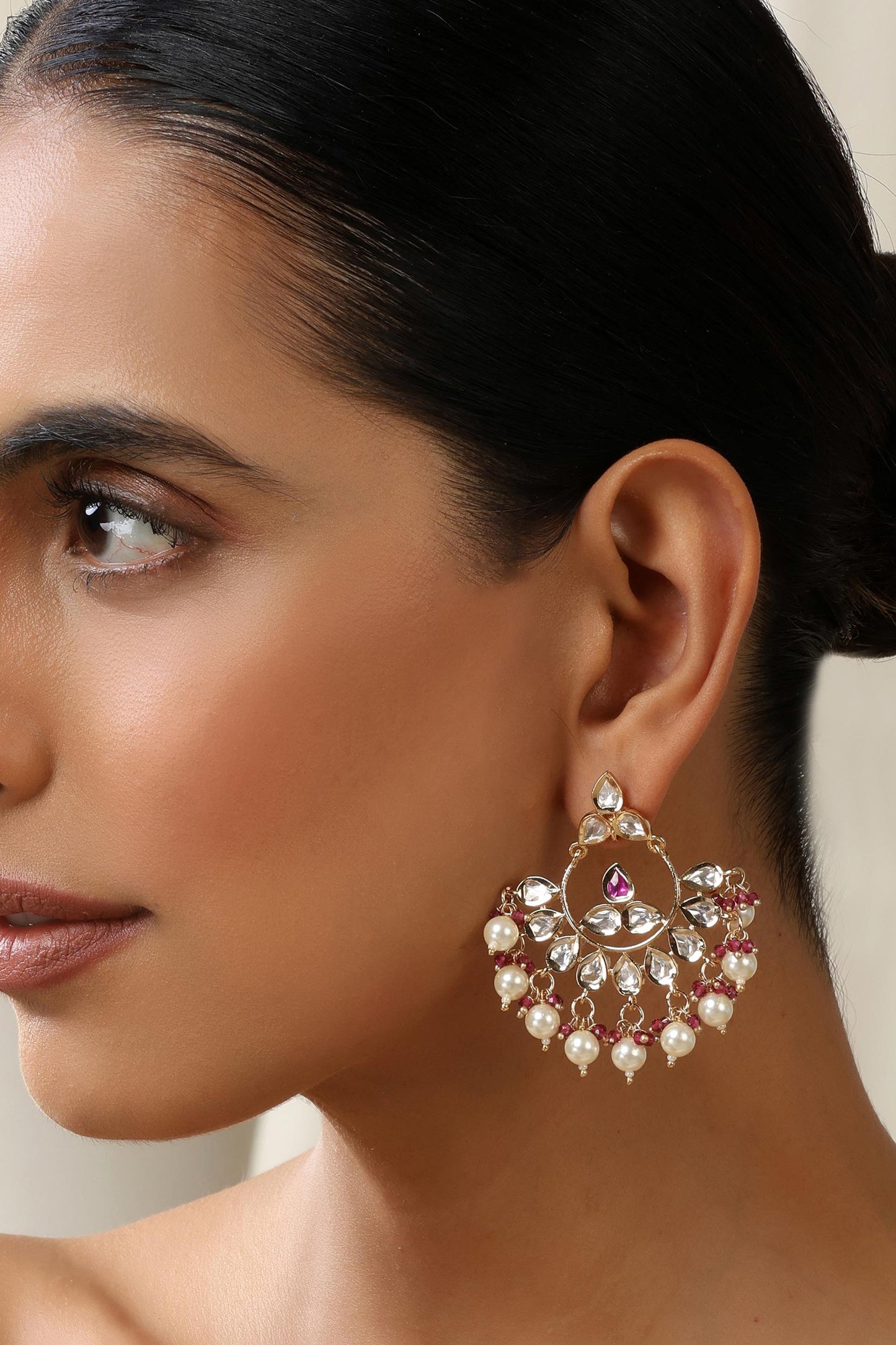 Red Polki Chandbali Earrings