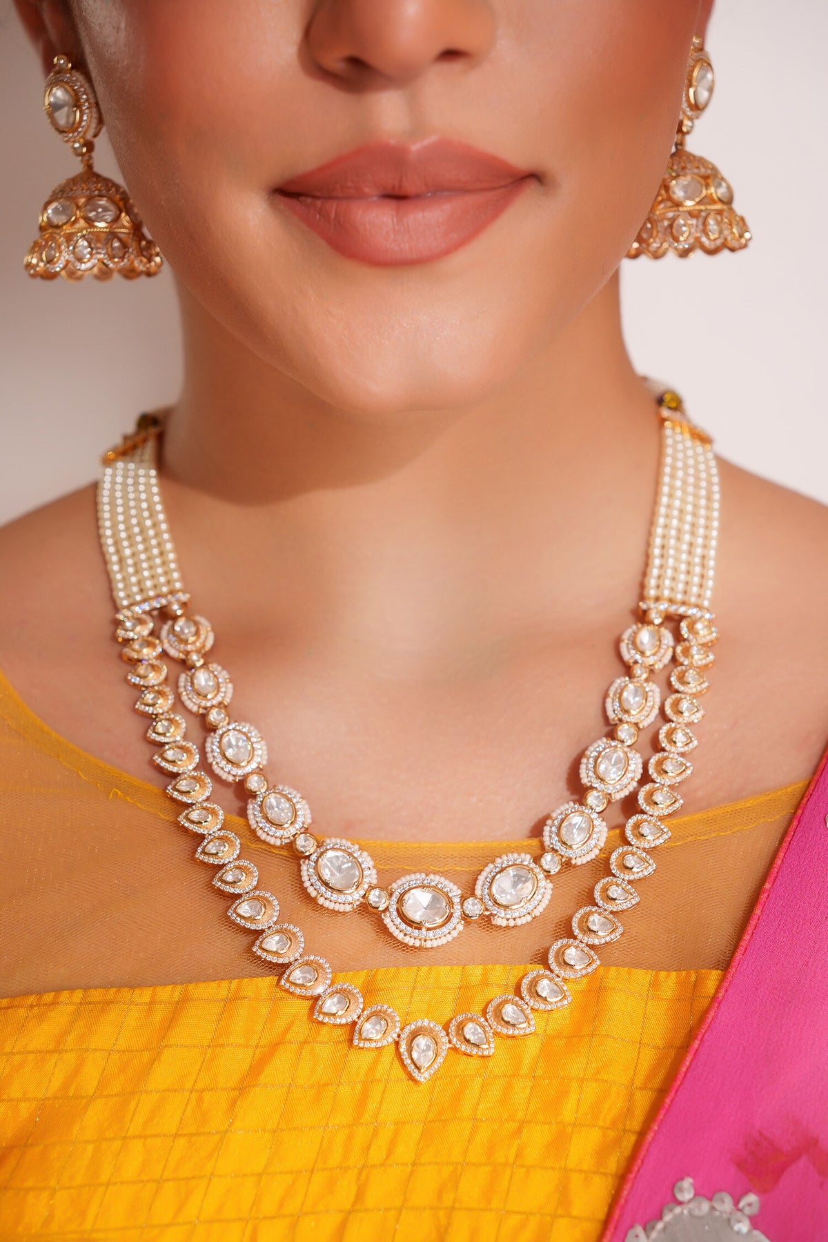 Kundan Polki Gold Finish Jewellery Set
