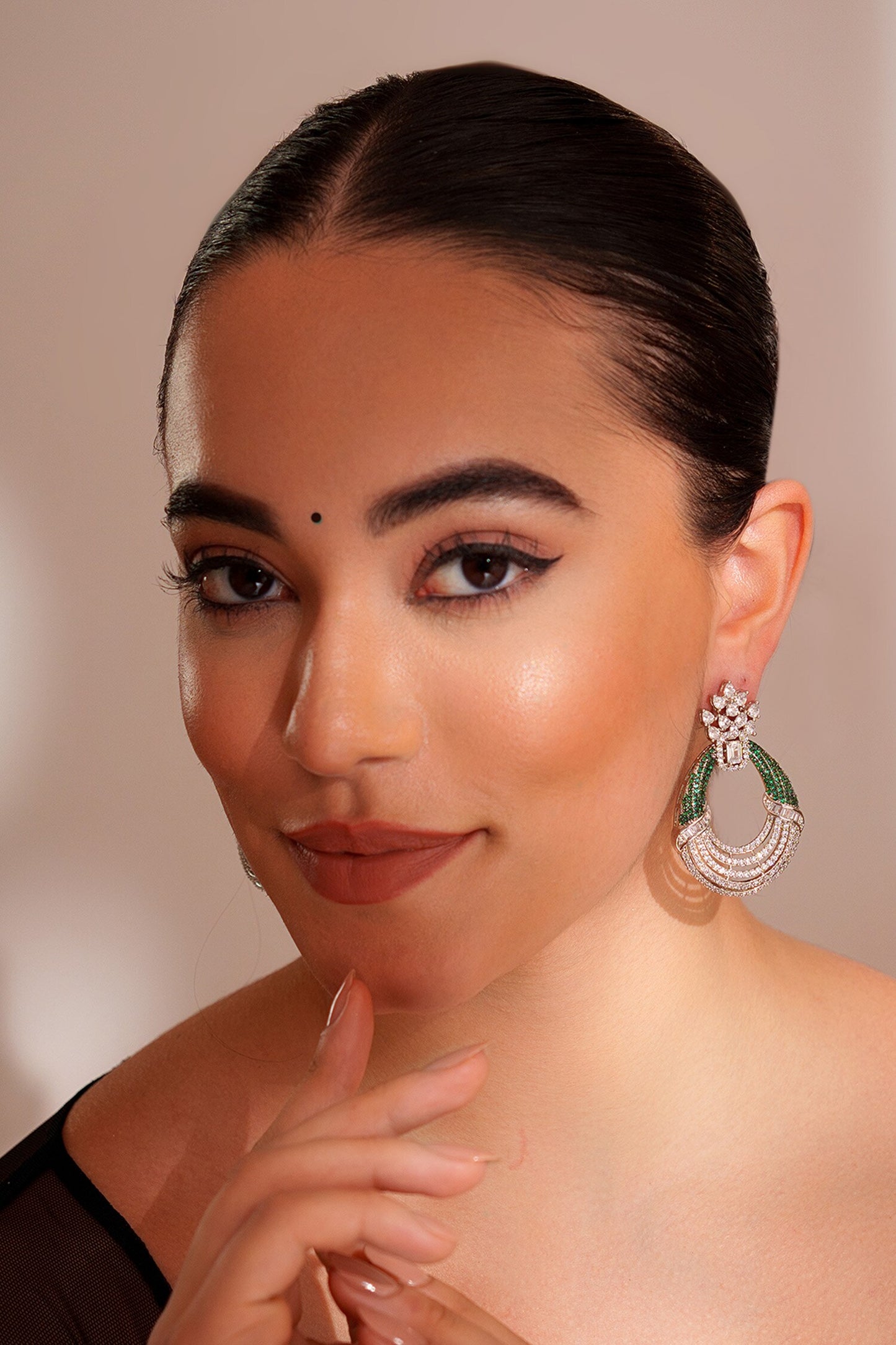 Contemporary Green Faux Diamond Hoop Earrings