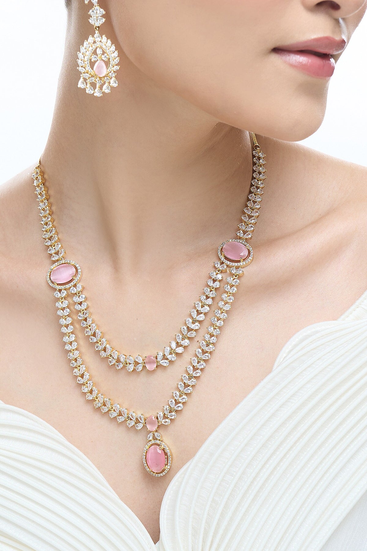 Pink Brass Necklace & Earring Set
