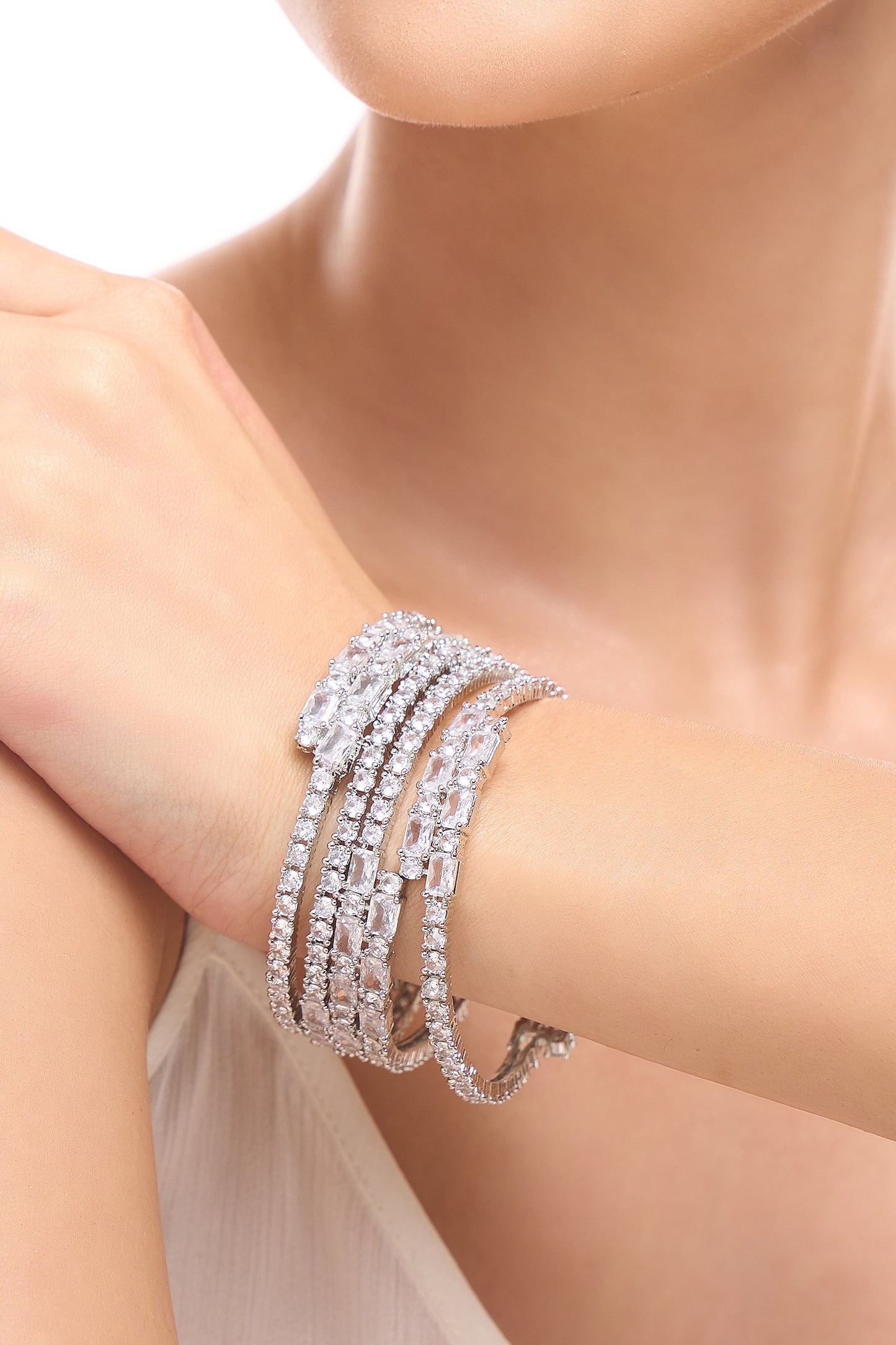 Silver American Diamond Bangle Set
