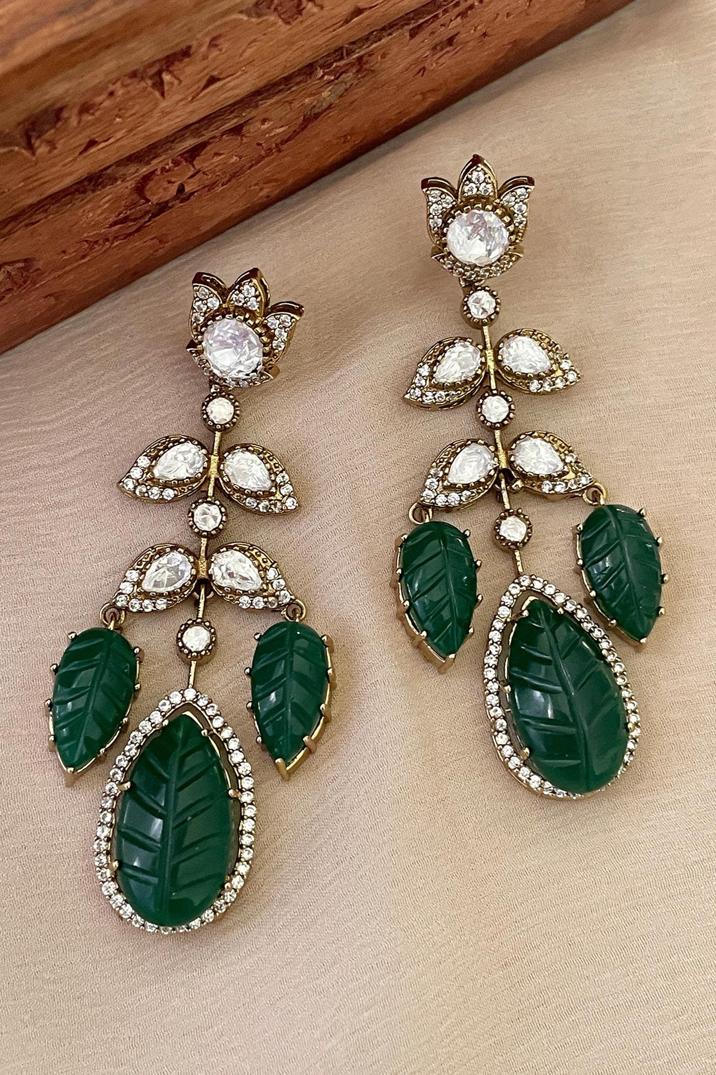 Designer Green Leaf Earrings