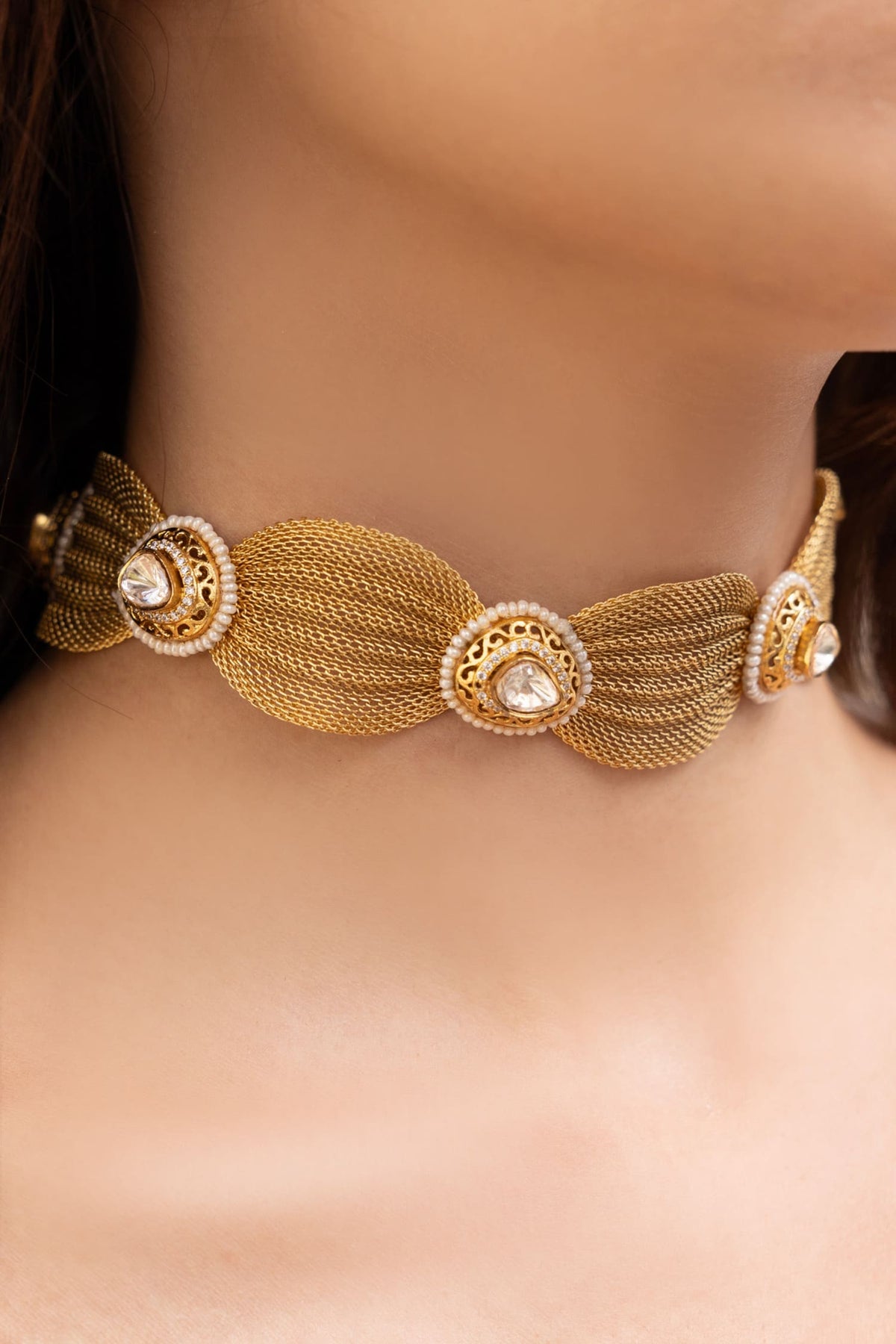 Designer Gold Finish Choker Necklace