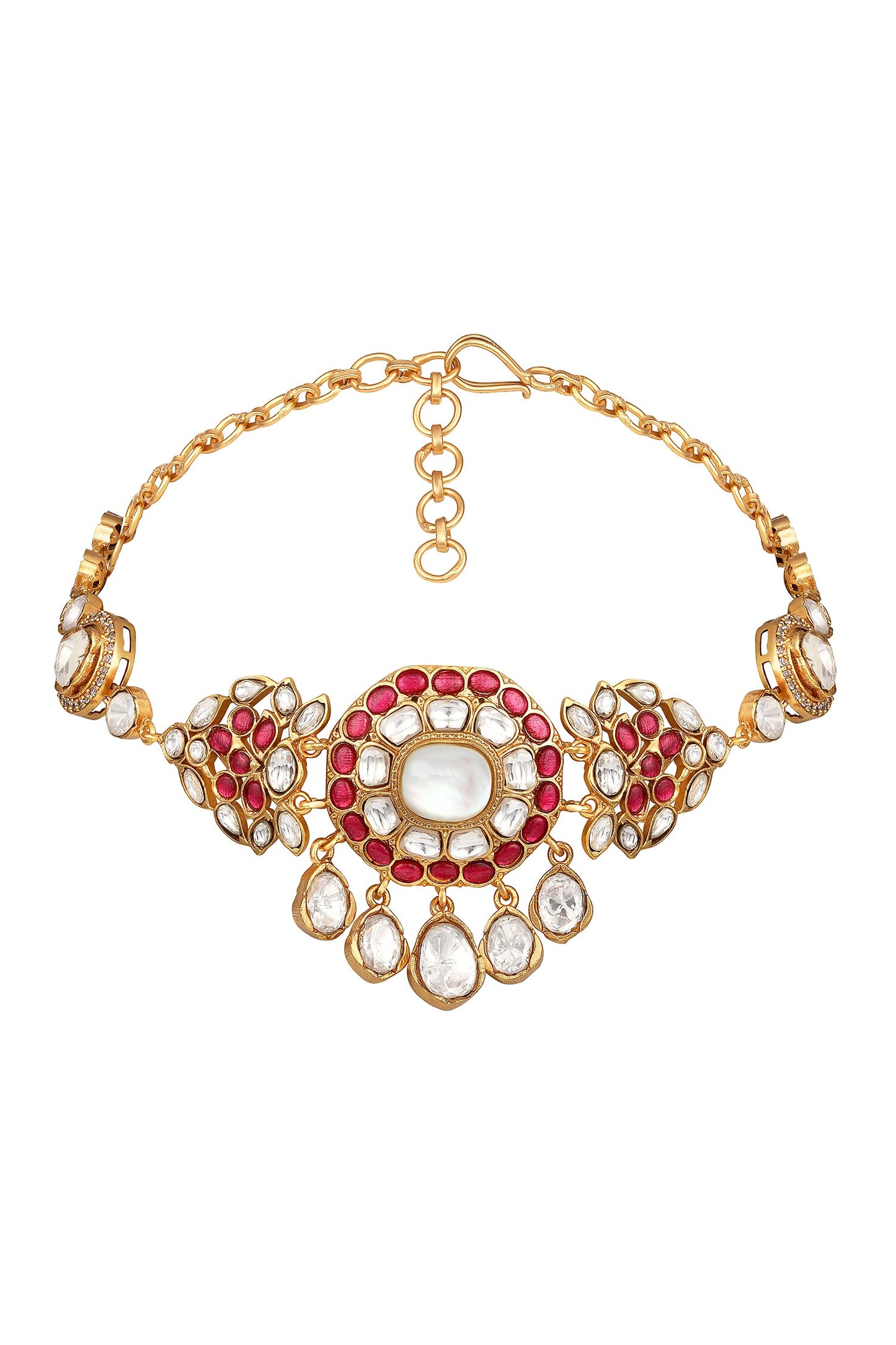 Gold Pink Designer Necklace & Earring Set