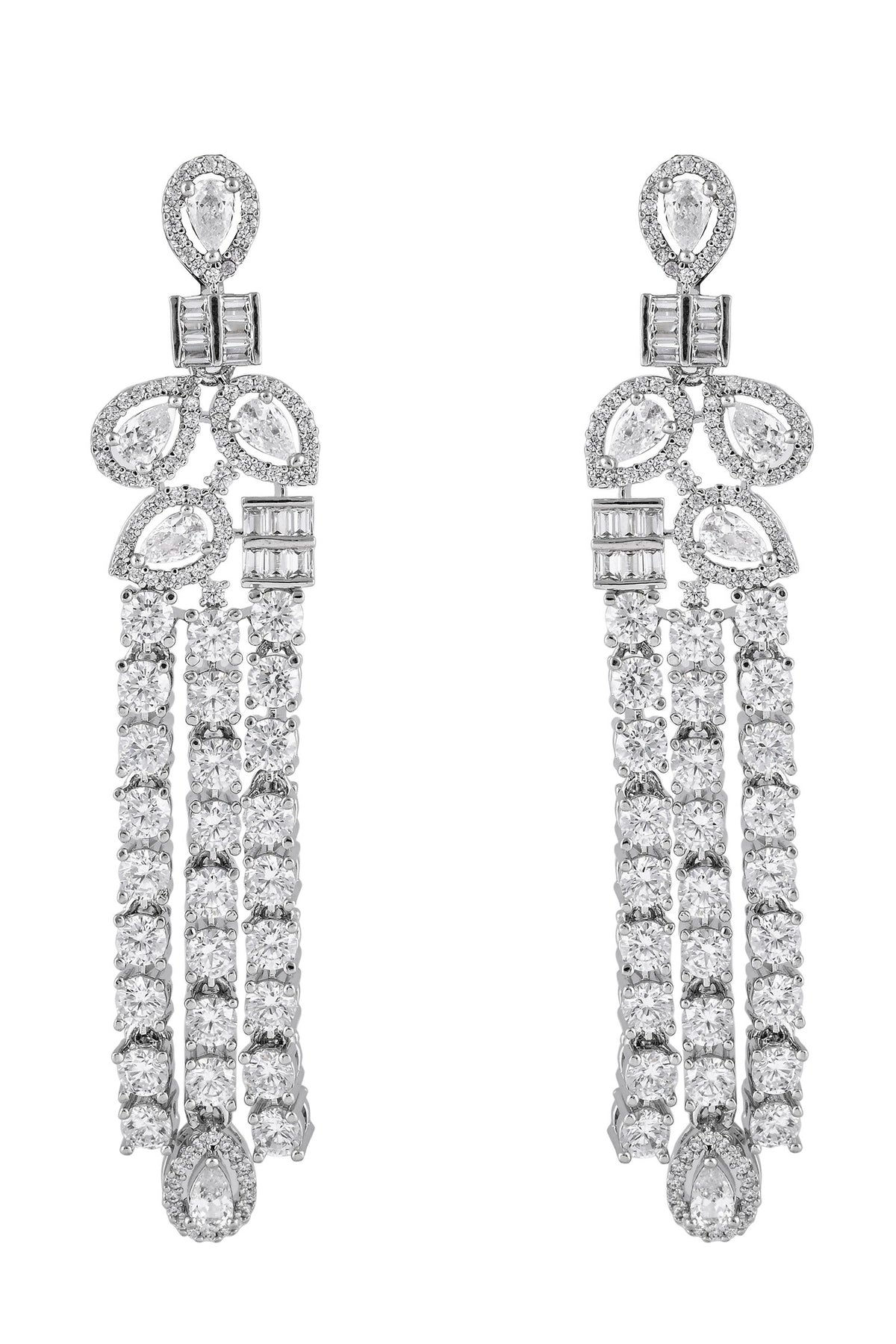 Rhodium Plated White Necklace & Earrings Set