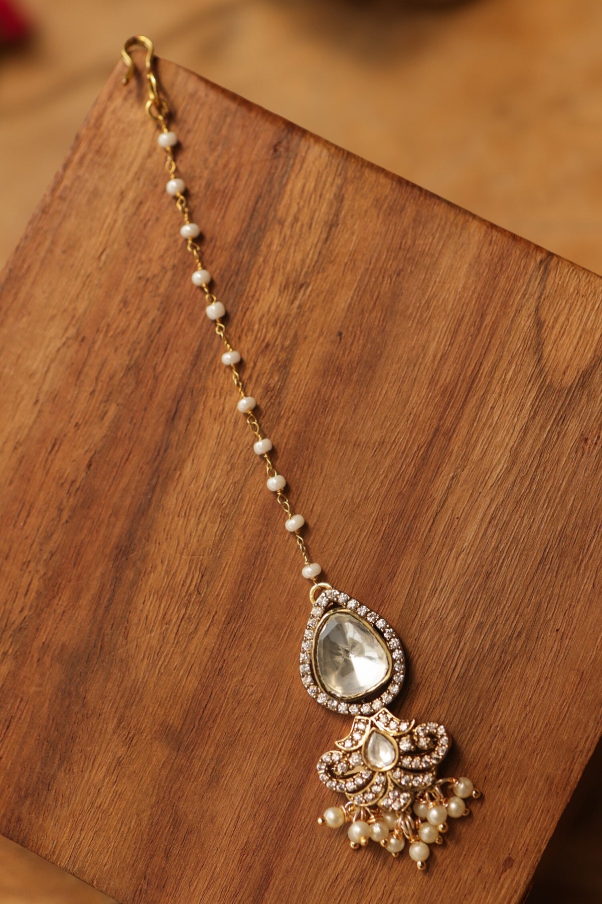 Polki Maangtikka with Cubic Zirconia