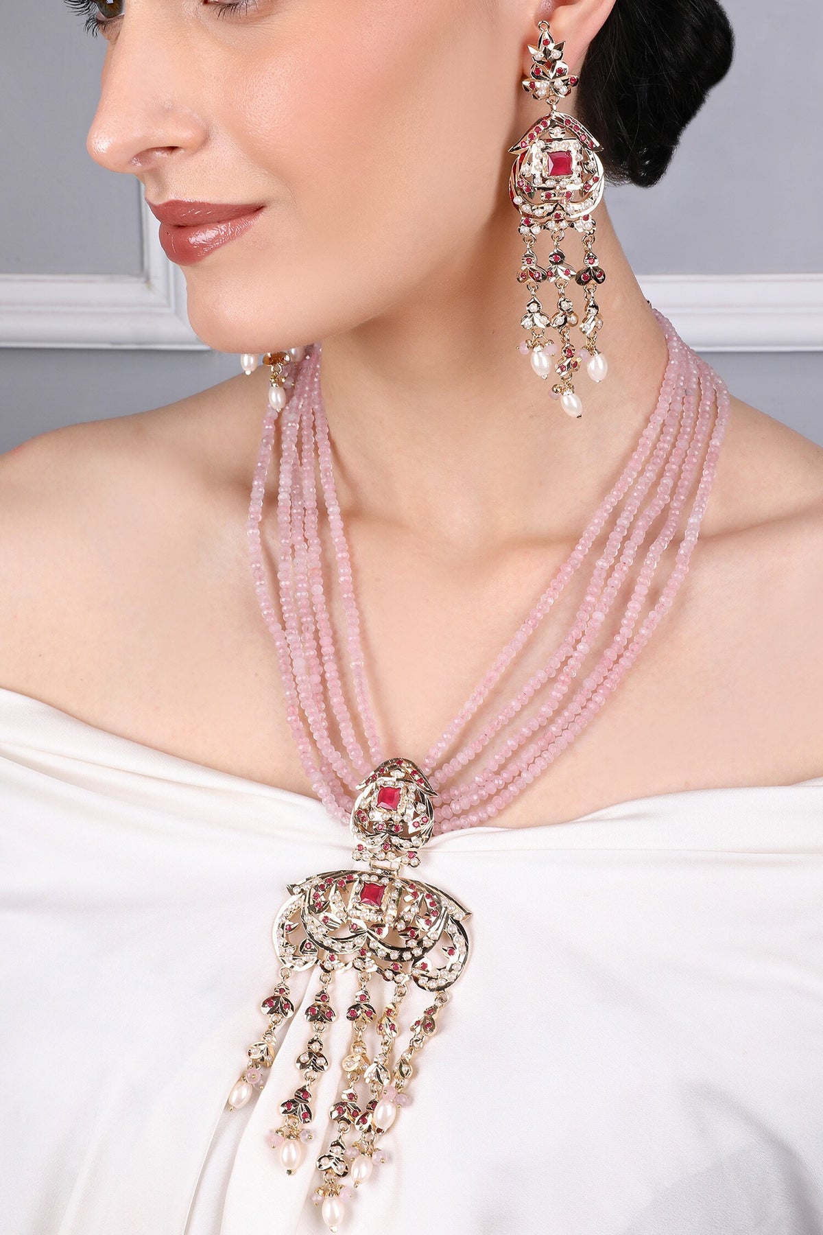 Royal Jadau Pink Necklace Set