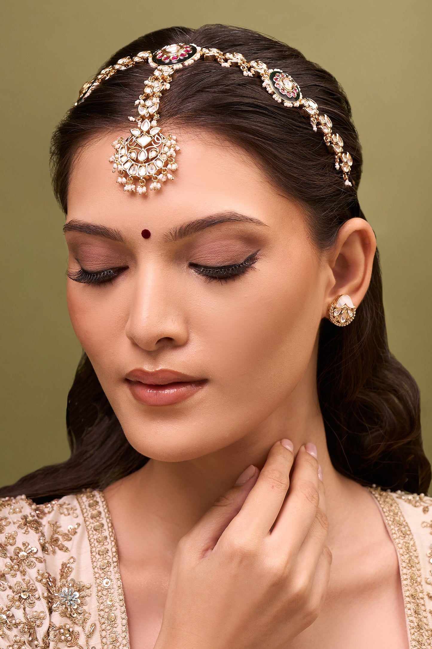 Kundan Design Ruby Pink Mathapatti