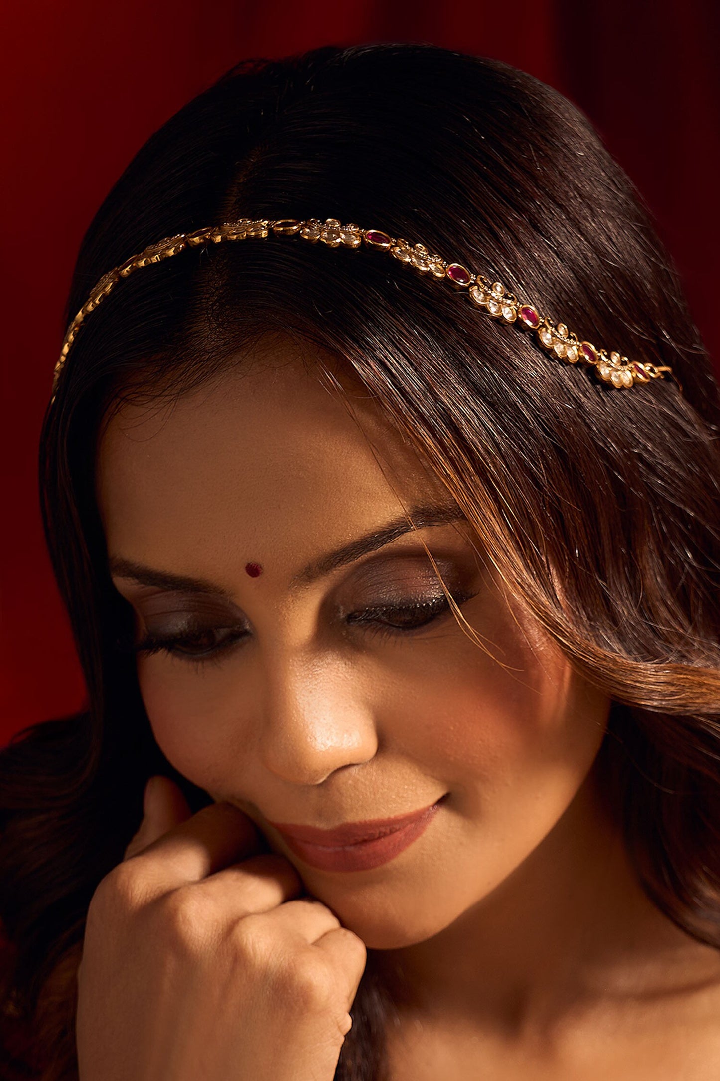 Ruby Pink Kundan Mathapatti