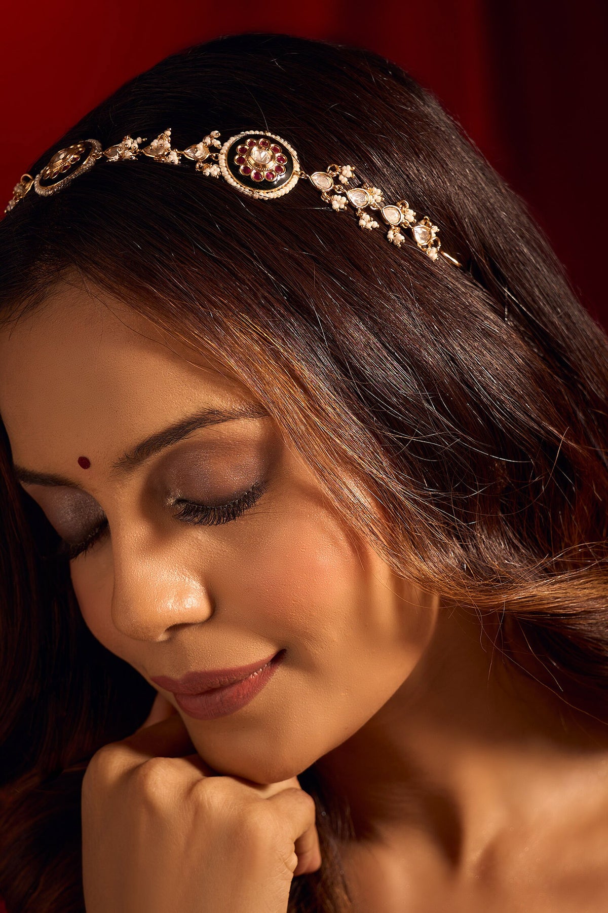 Kundan Ruby Pink & Green Mathapatti