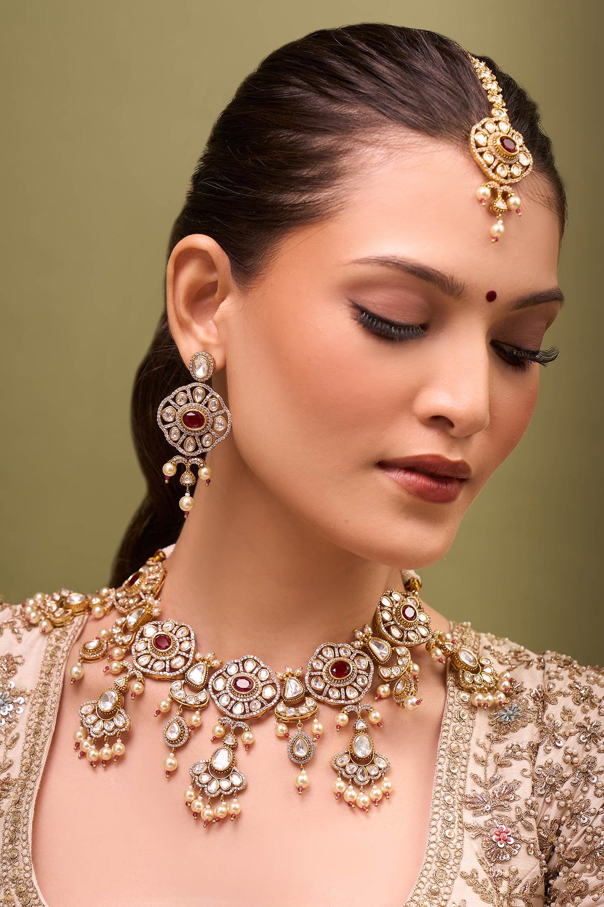 Ruby Red Kundan Jewelry Set