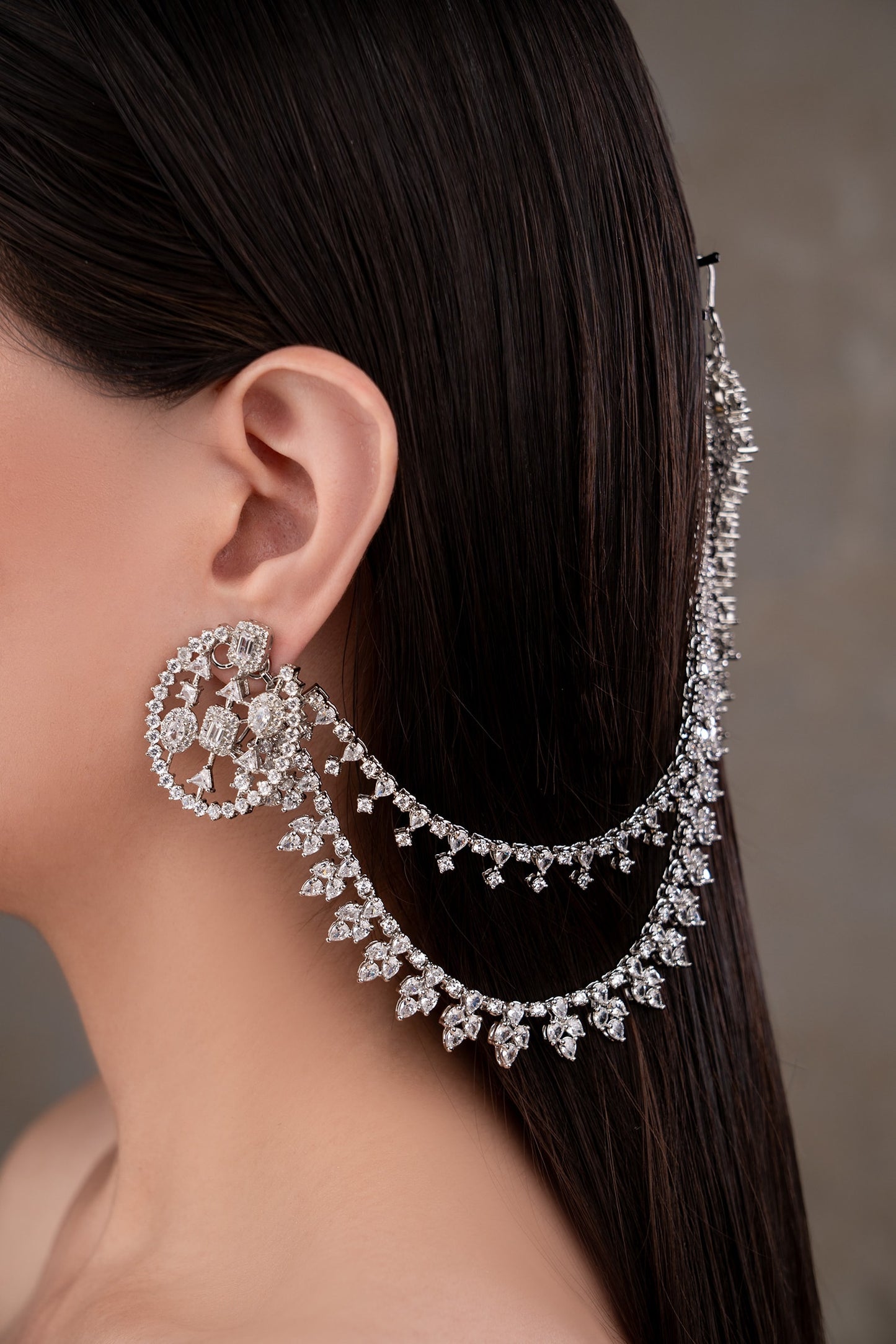 Designer Silver Ear Chain
