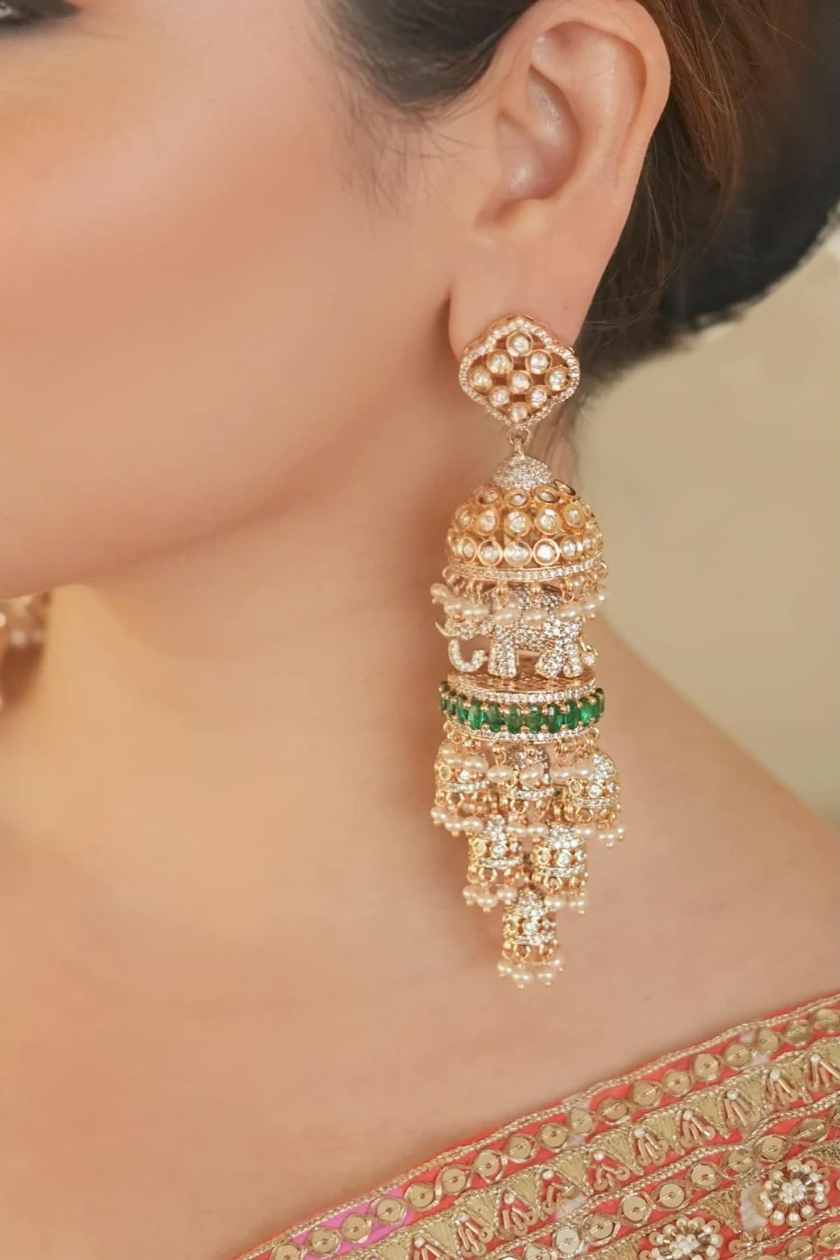 Emerald Gold Plated Designer Earrings