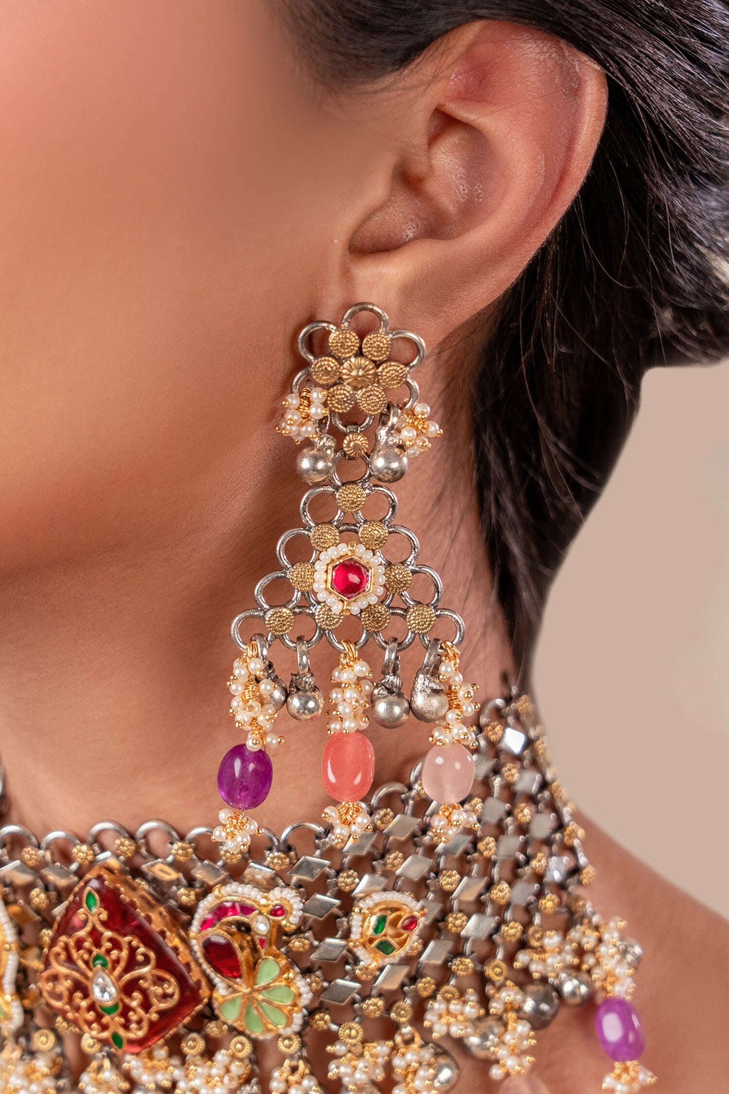 Multicoloured Two Tone Choker & Earrings Set