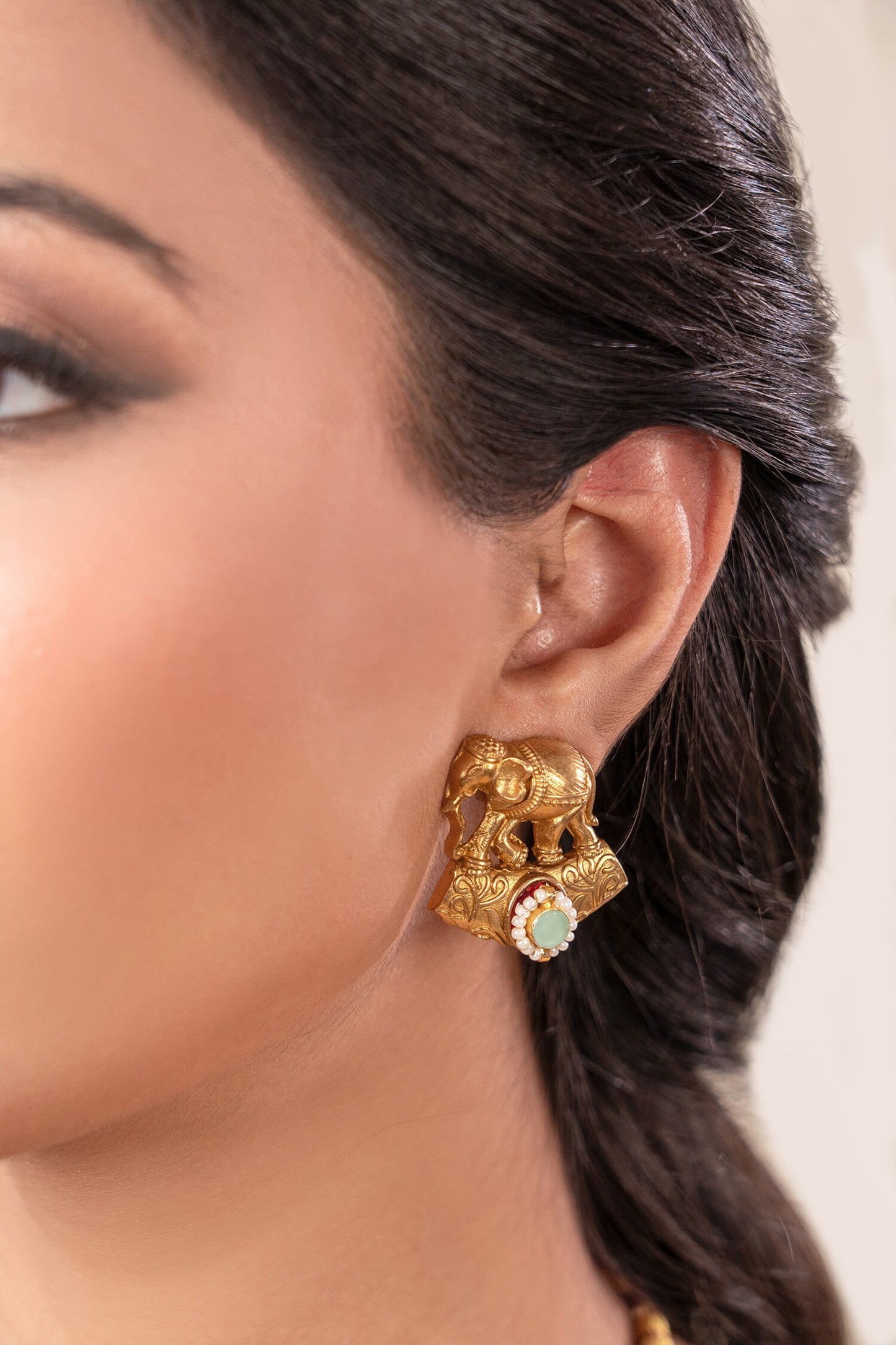 Ruby Red Gold Plated Choker & Earrings Set
