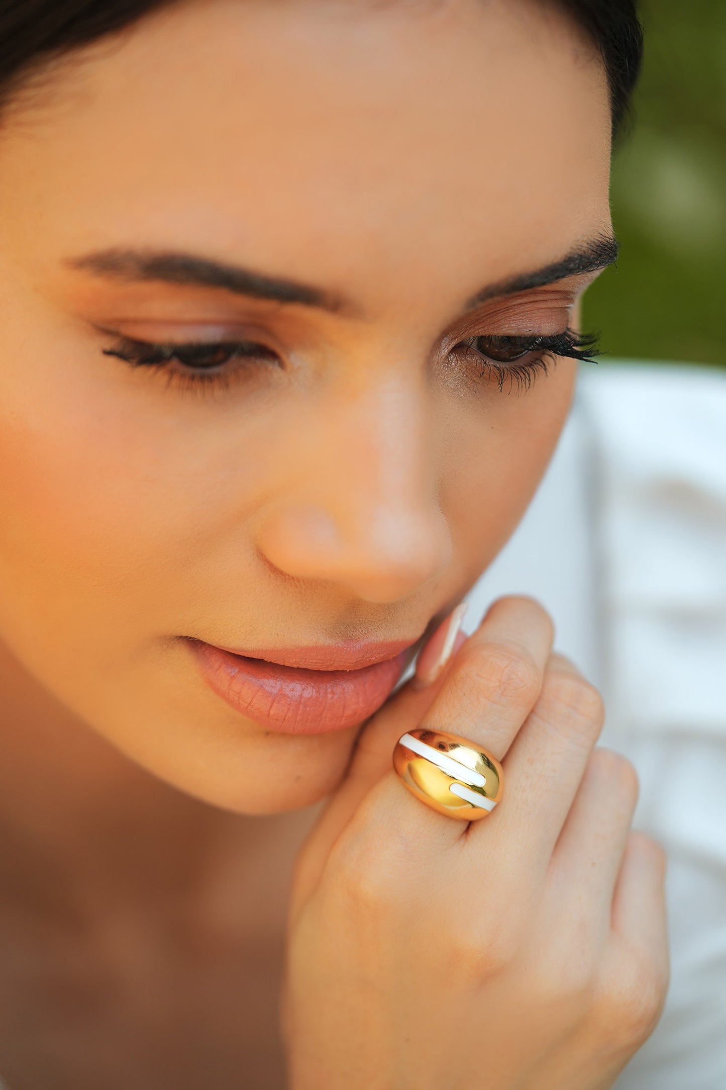 Verdora White Enamel Gold Ring