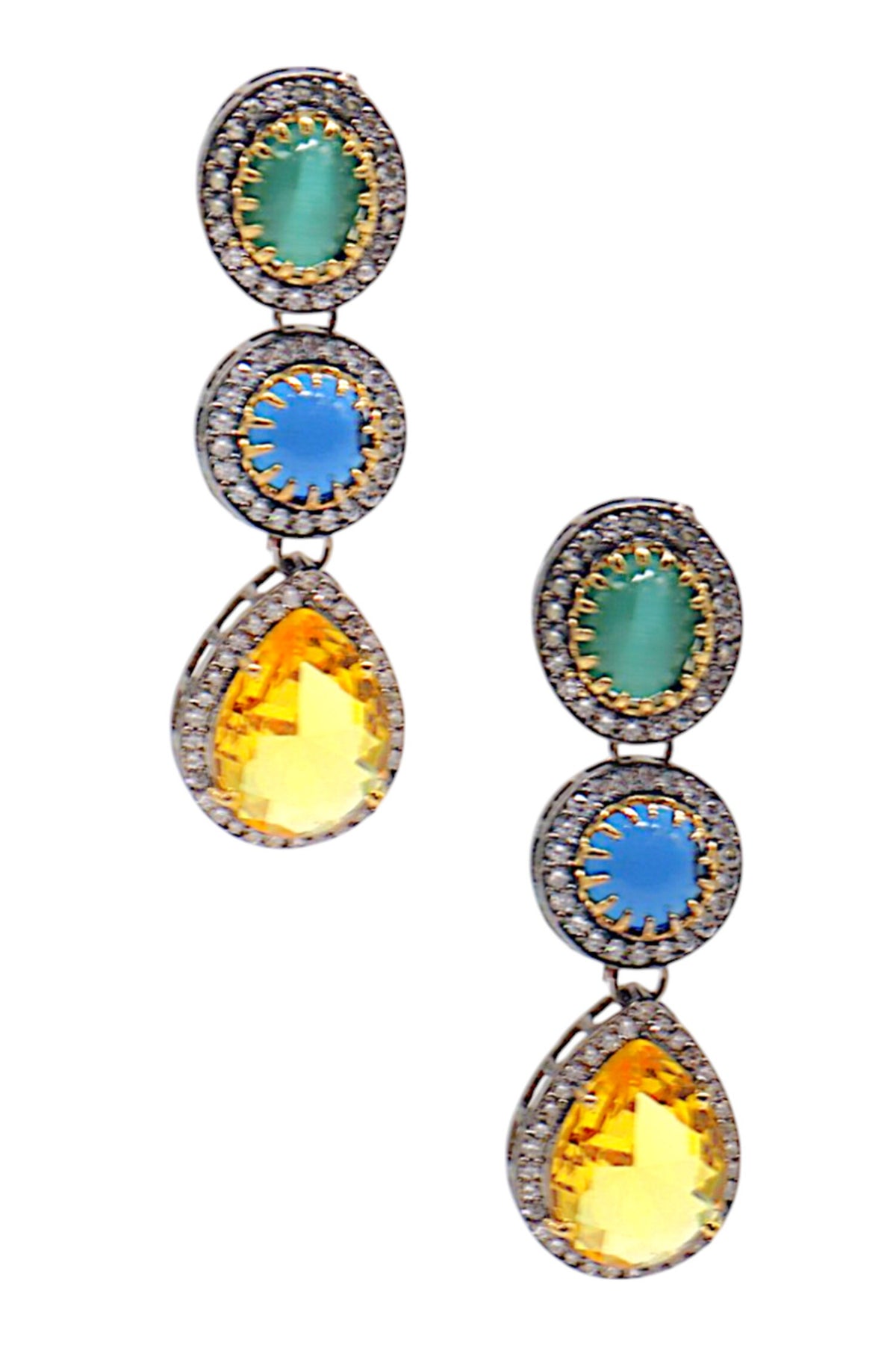 Antique Finish Multi Stone Earrings
