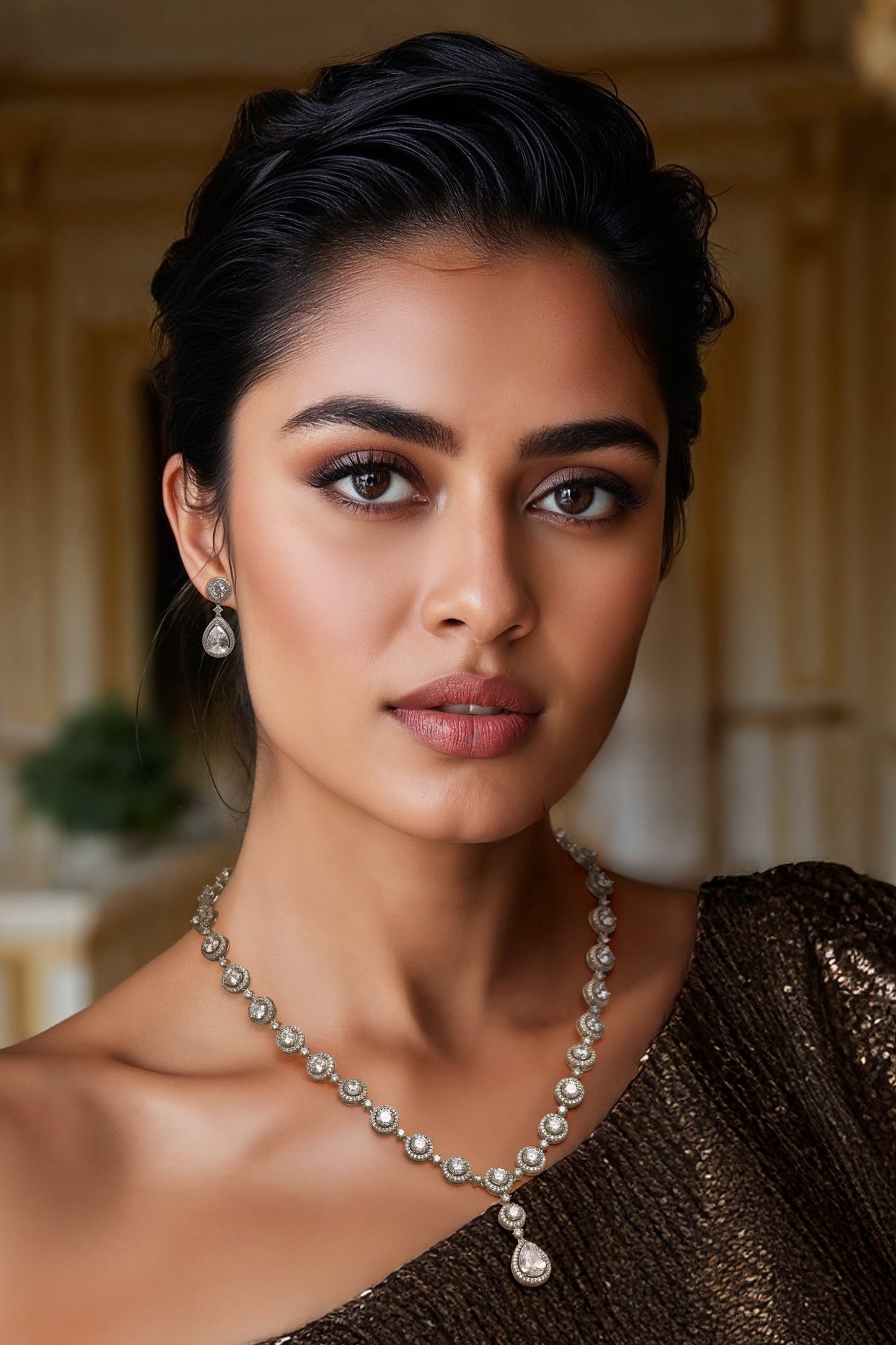 Cubic Zirconia White Necklace & Earrings Set