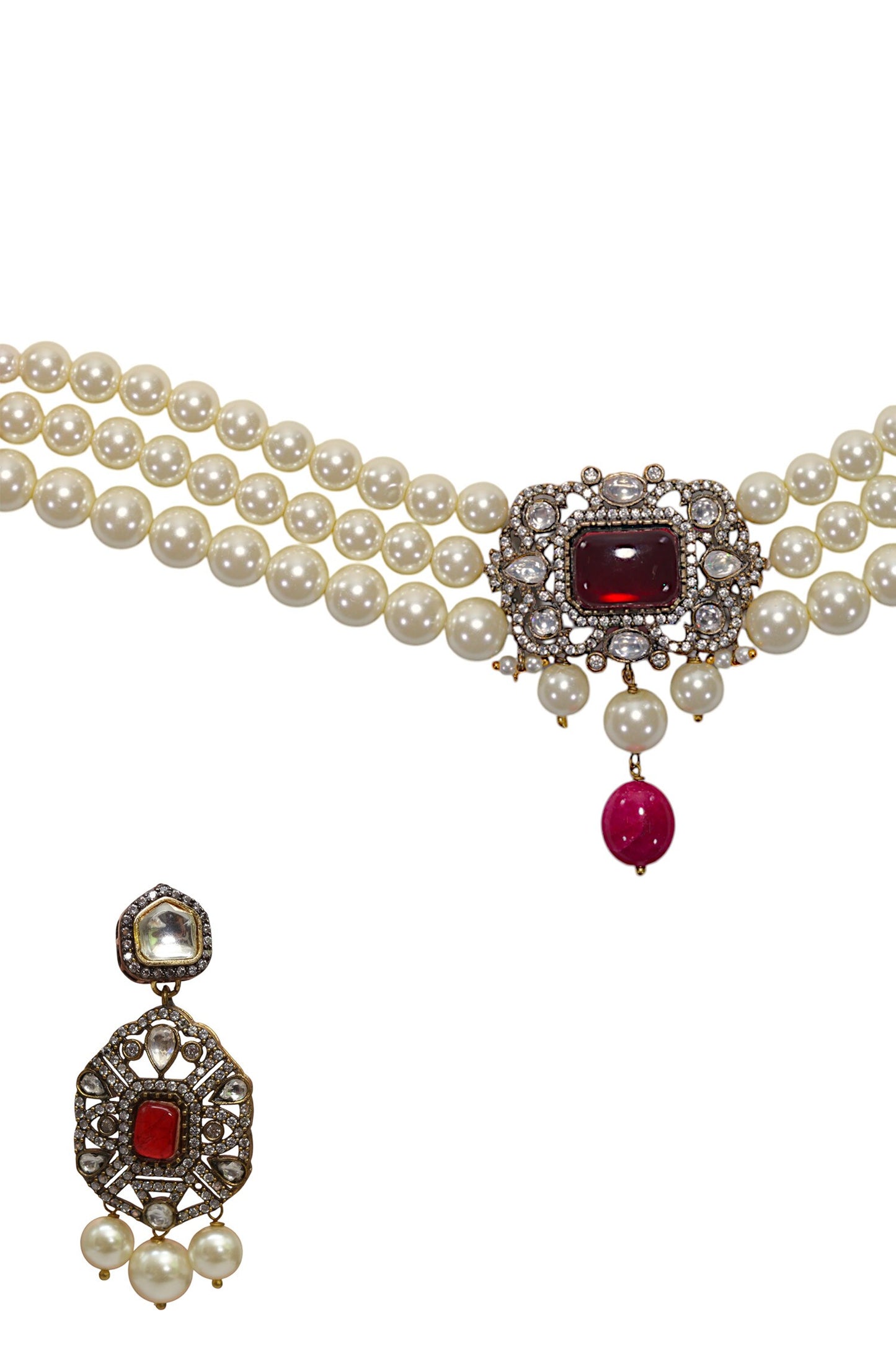 Ruby Pink Kundan Polki Necklace Set
