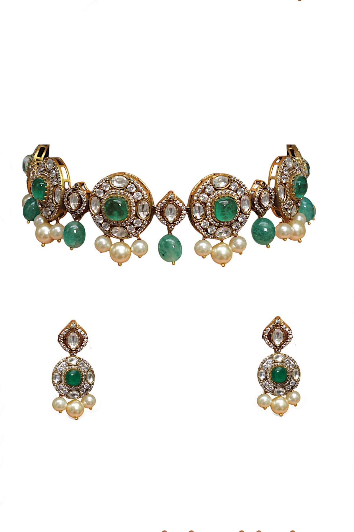 Gold Finish Kundan Necklace Set