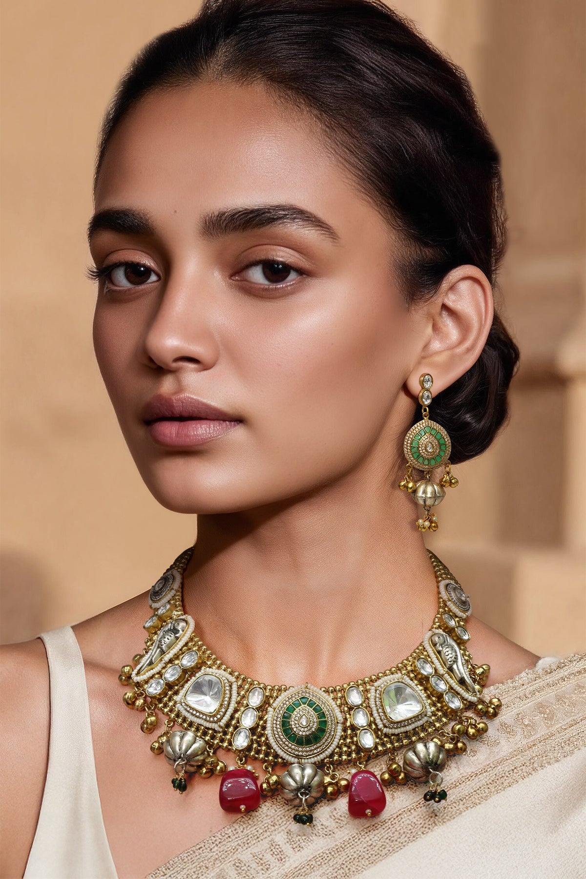 Gold Finish Kundan Necklace Set