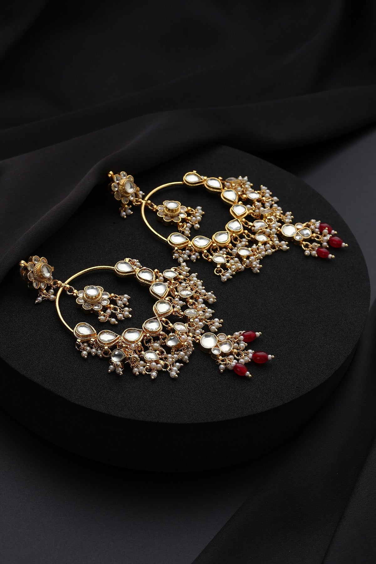 Red Kundan Chandbali Earrings