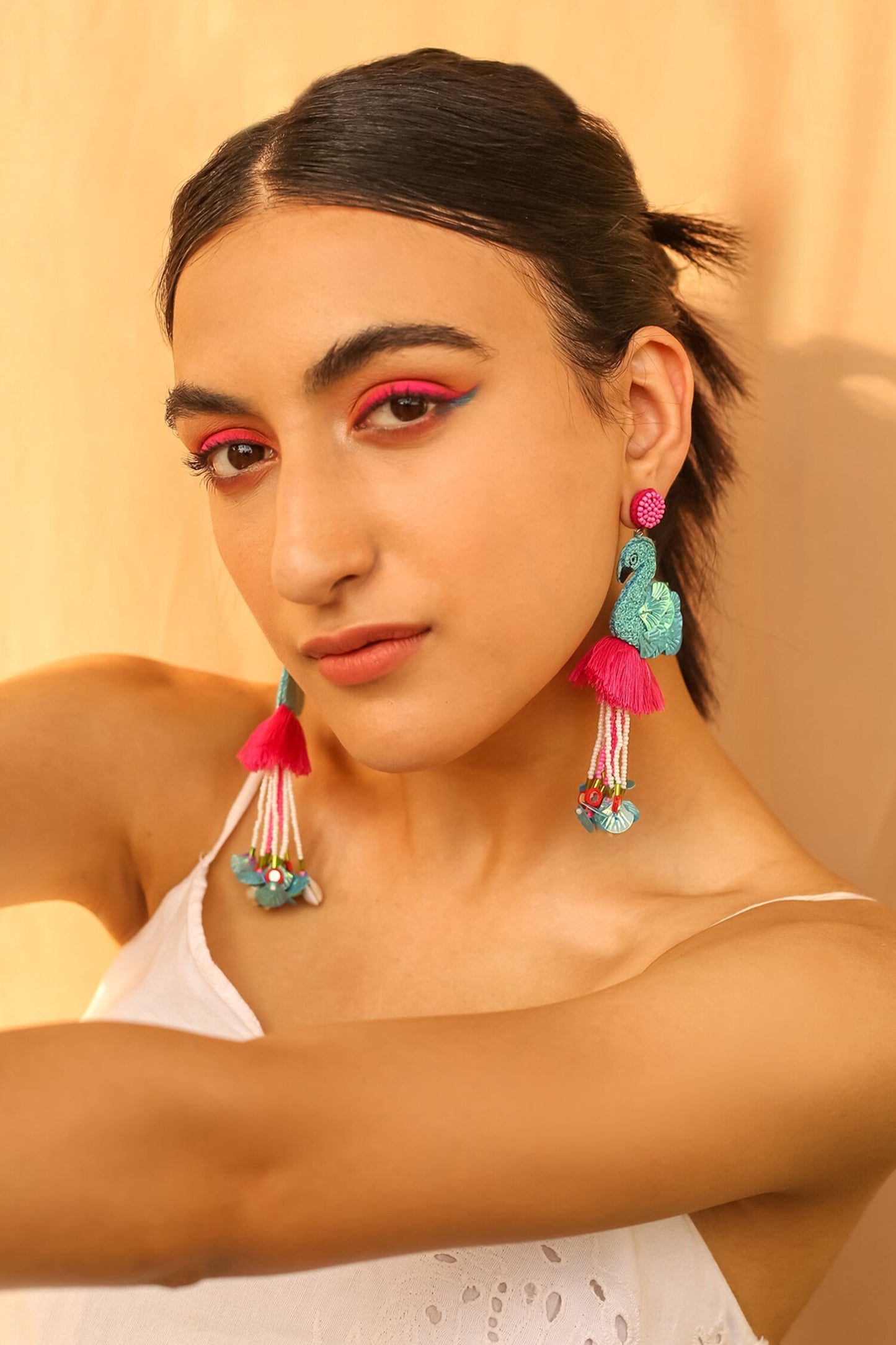 Madari Tassel Sequin Flamingo Earrings