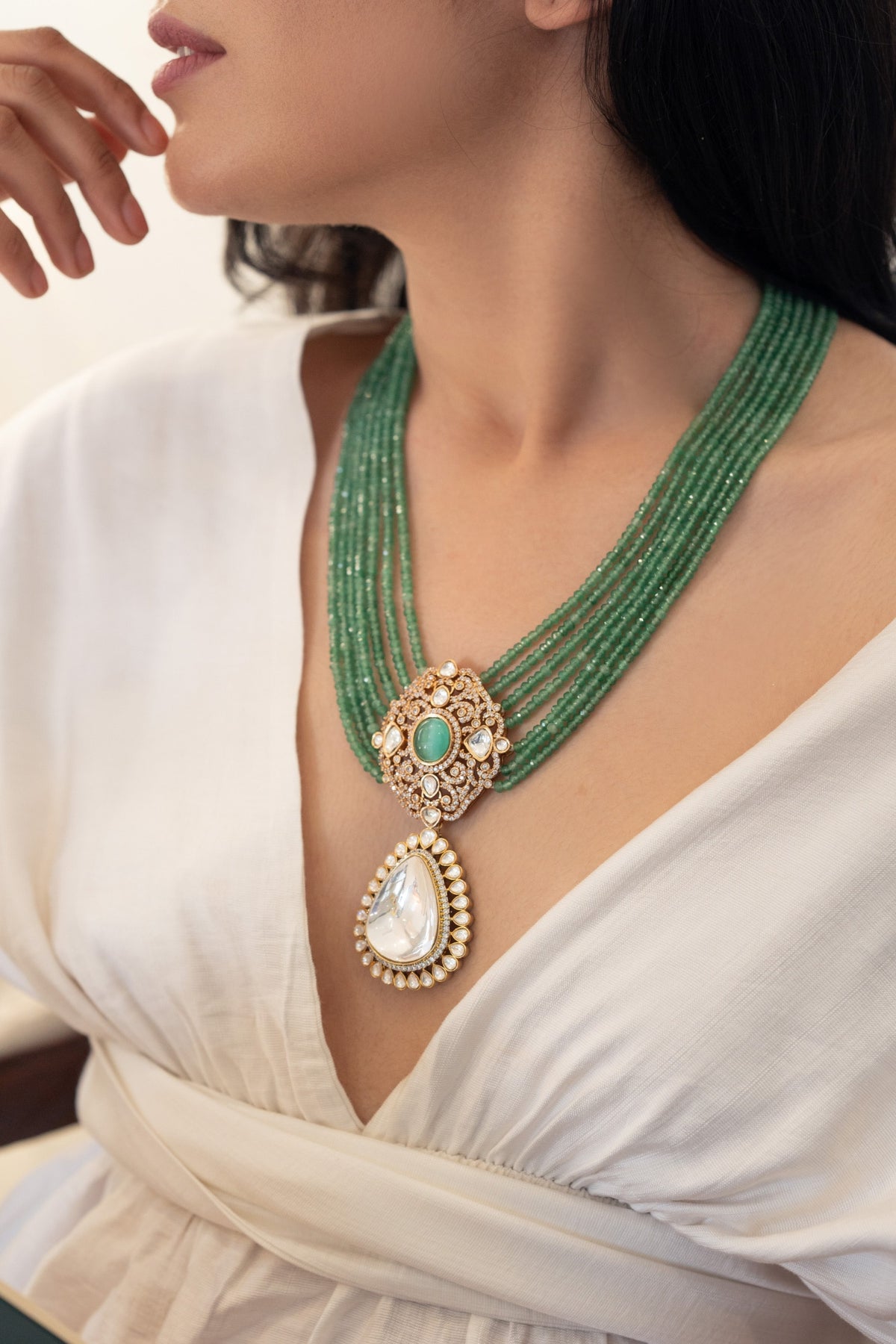 Floral Mint Polki Necklace