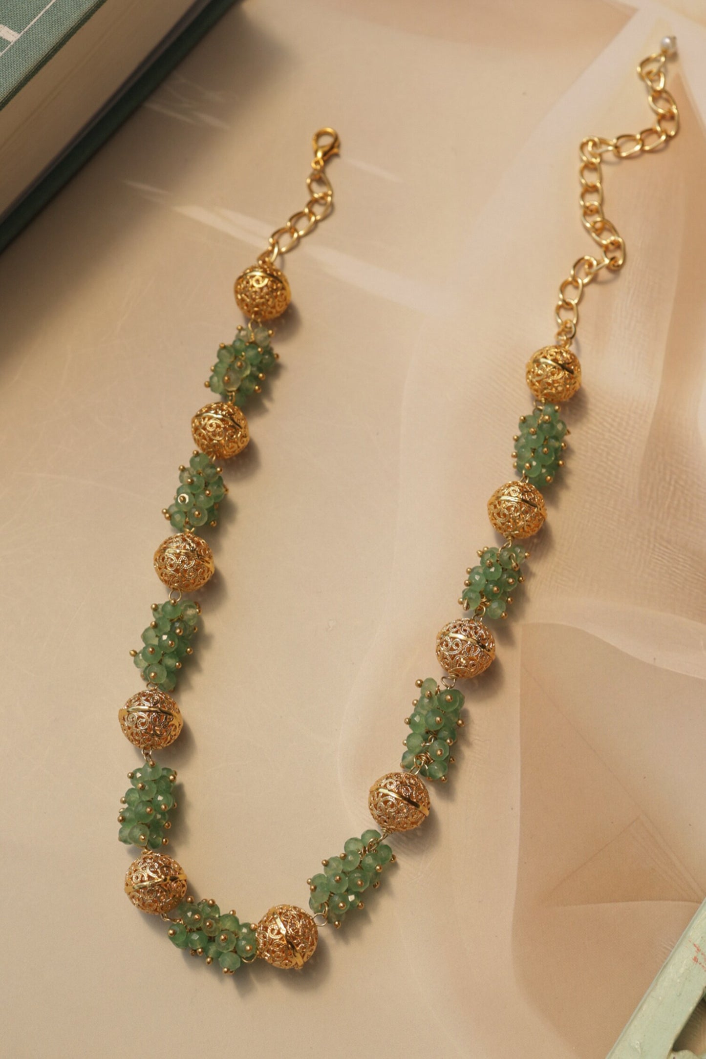 Mint & Embossed Balls Necklace