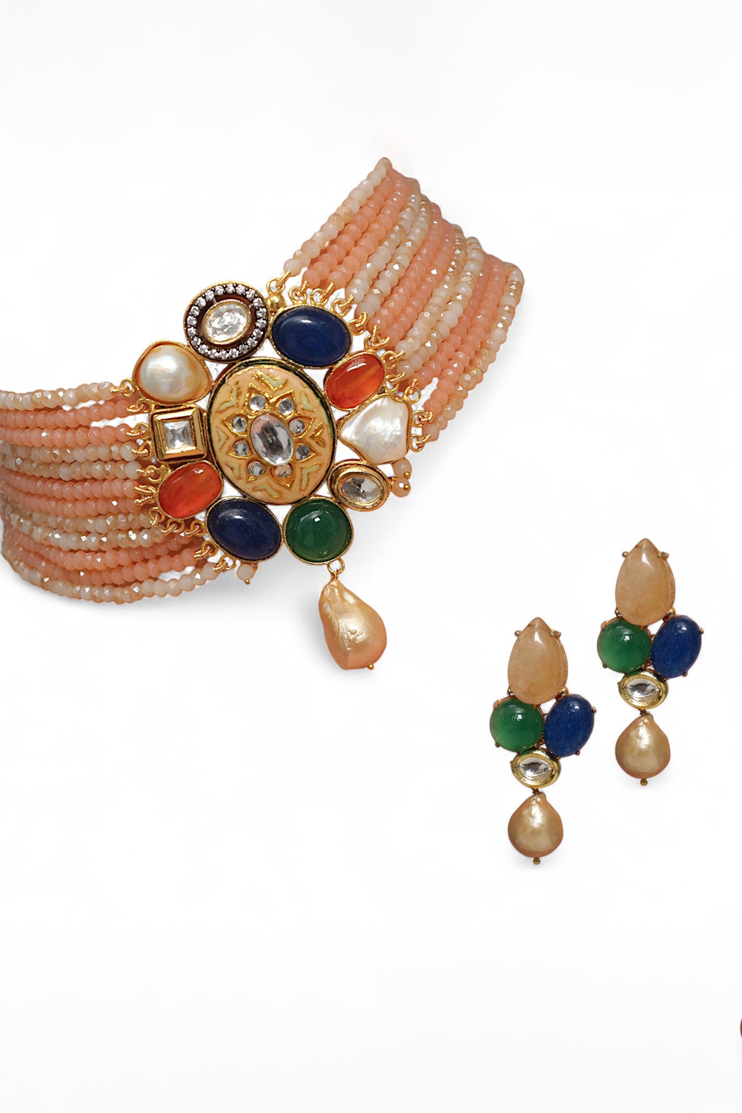 Gold Finish Semi Precious Stone Jewelry Set