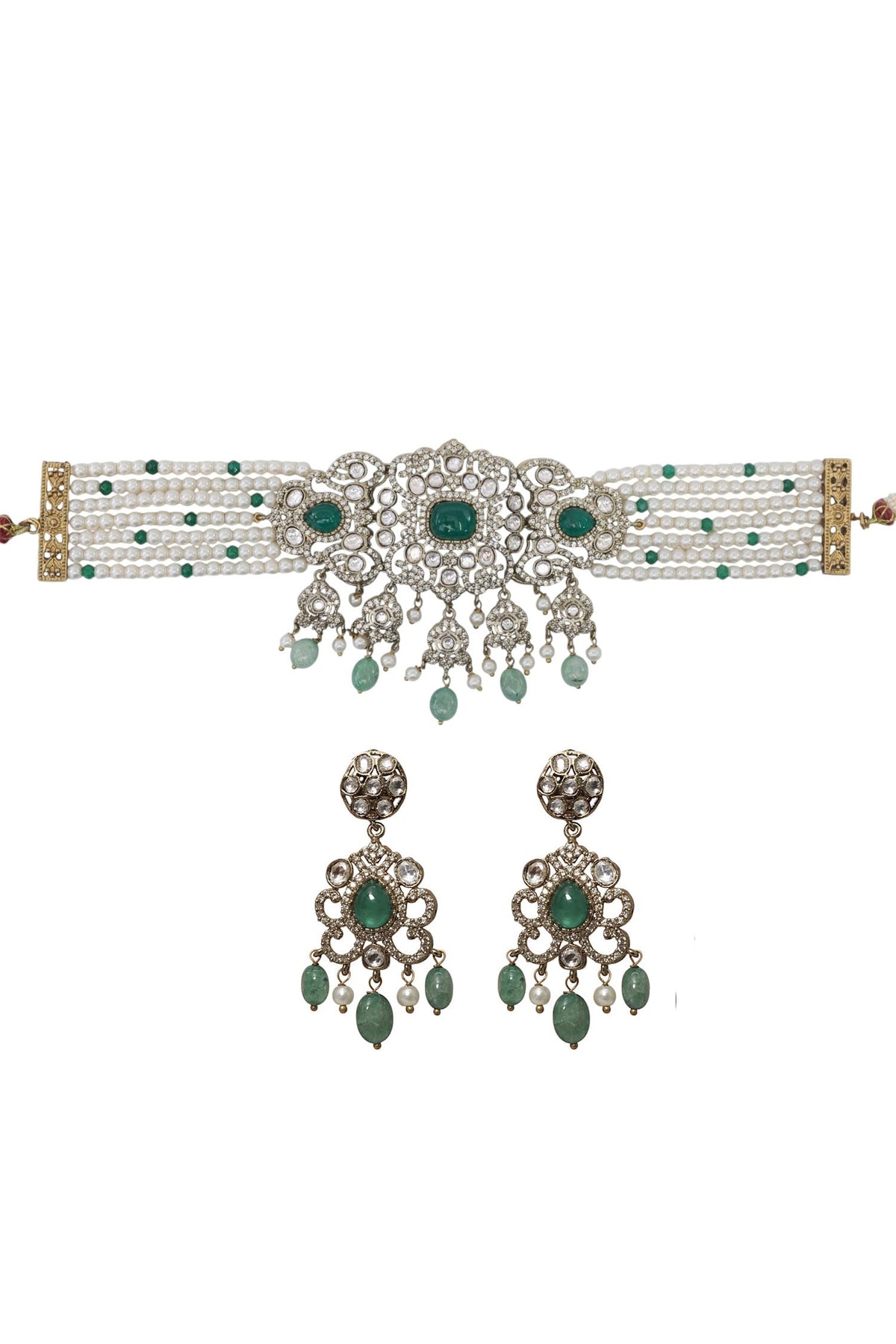 Gold Finish Choker & Earrings Set